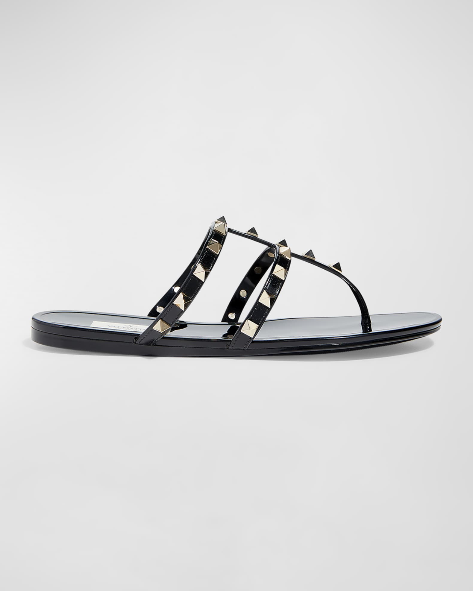 Valentino Garavani Rockstud T-Strap Flat Slide Sandals | Neiman Marcus