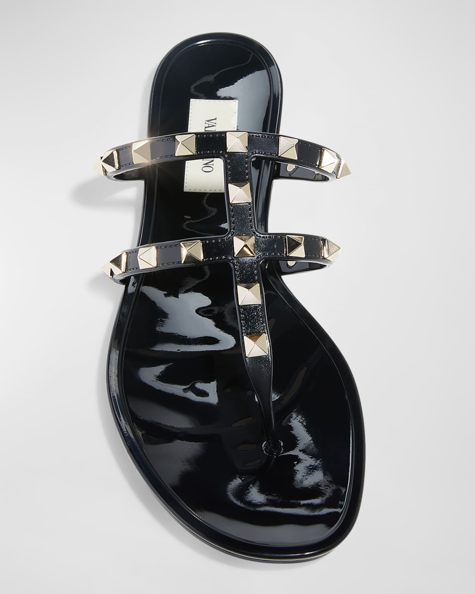 Valentino Garavani Rockstud T-Strap Flat Slide Sandals | Neiman Marcus