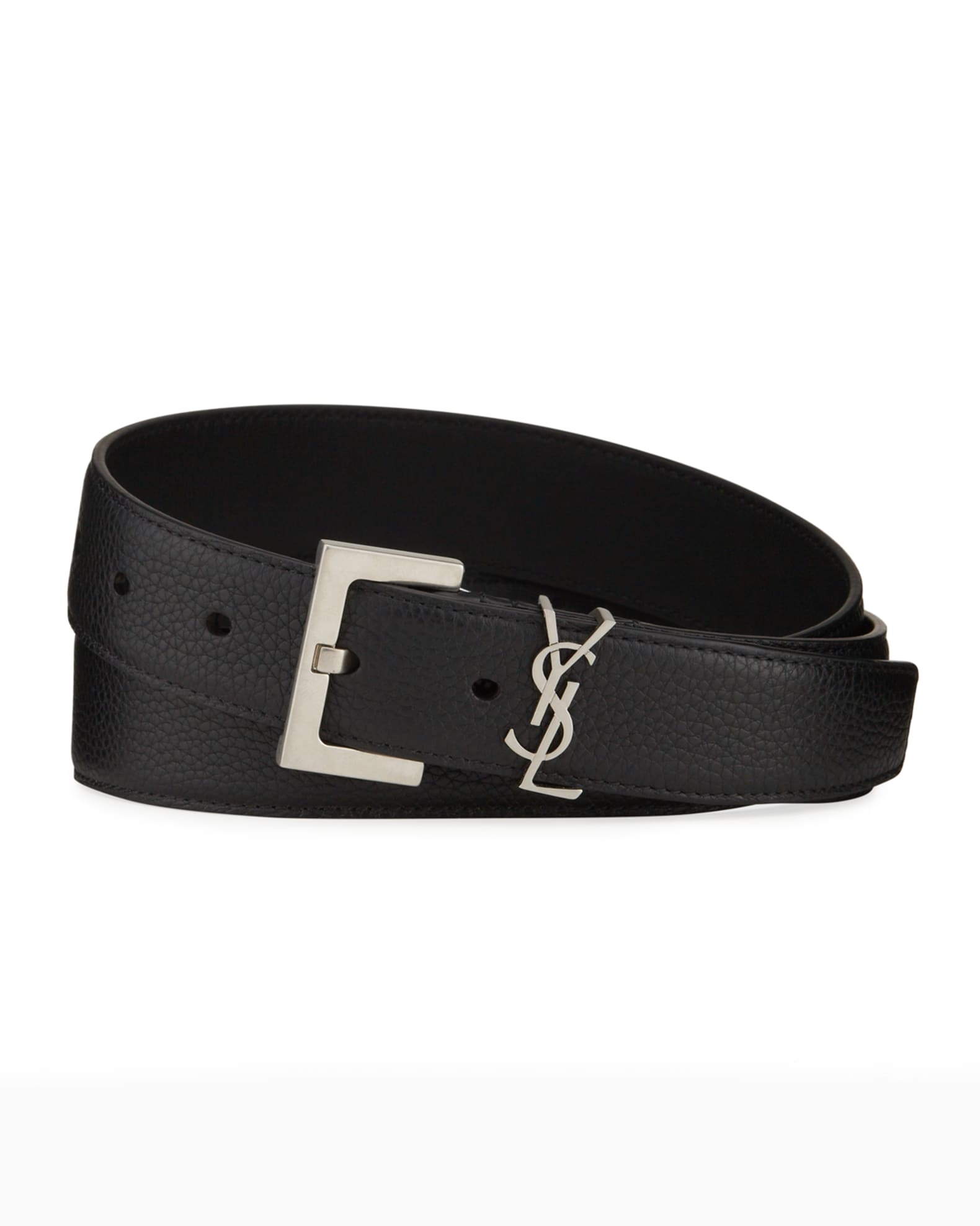 Saint Laurent Men's YSL Logo Leather Belt Neiman Marcus