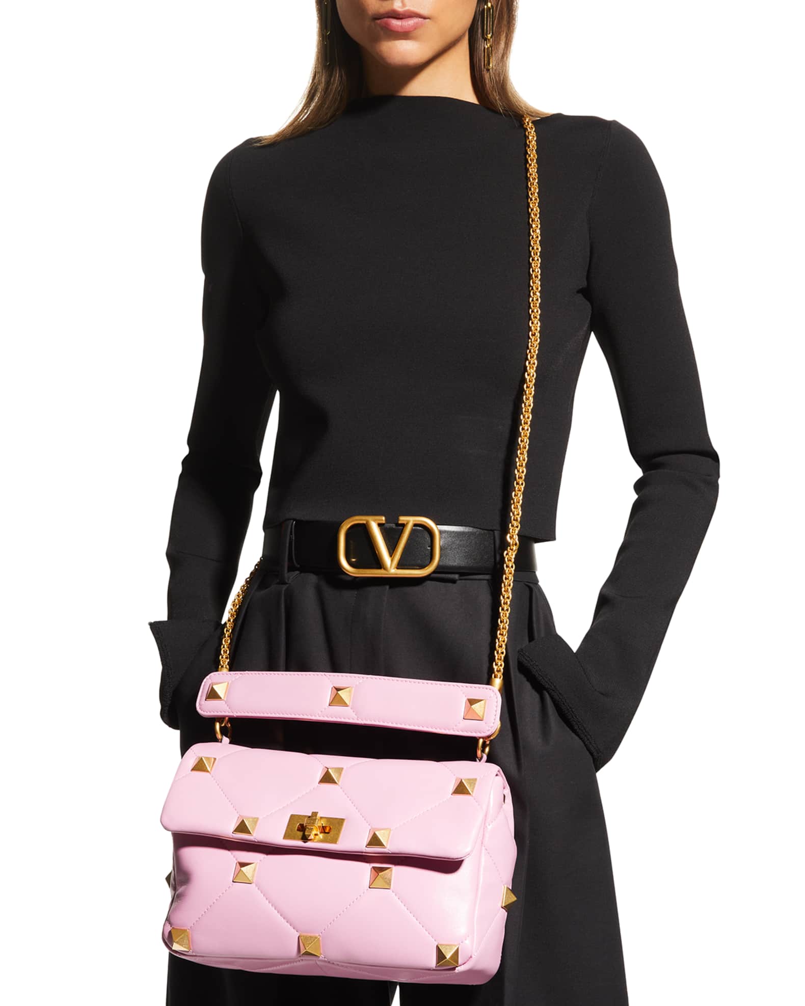 Valentino Garavani Roman Stud Large Quilted Leather Shoulder Bag ...