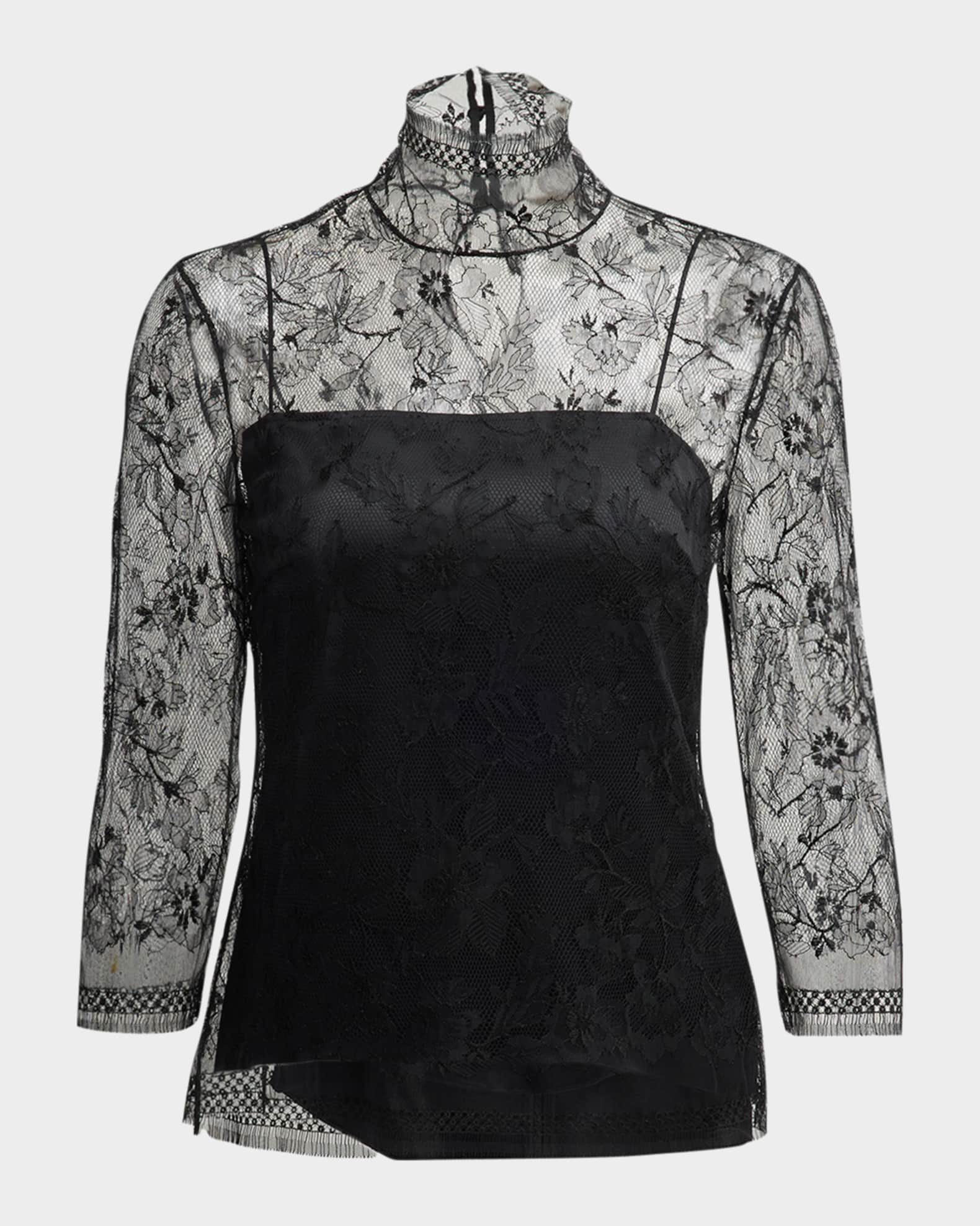 Lace High-Neck Shirt w/ Attached Camisole 0