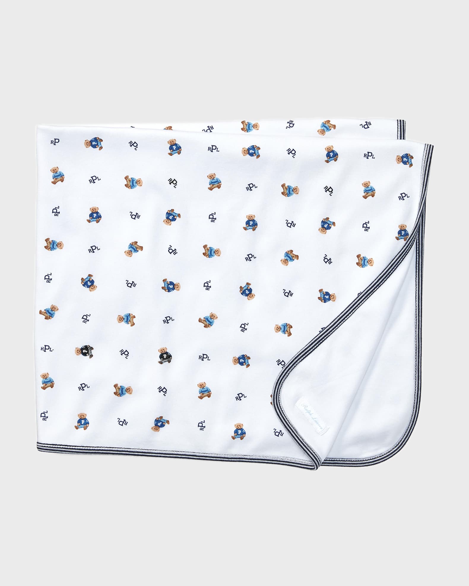 Ralph Lauren Childrenswear Reversible Bear Monogram Cotton Baby Blanket Neiman Marcus