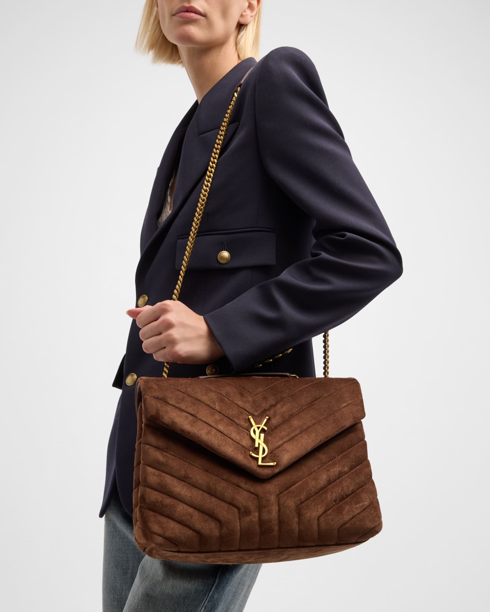 Saint Laurent Loulou Medium YSL Shoulder Bag in Quilted Suede Neiman Marcus