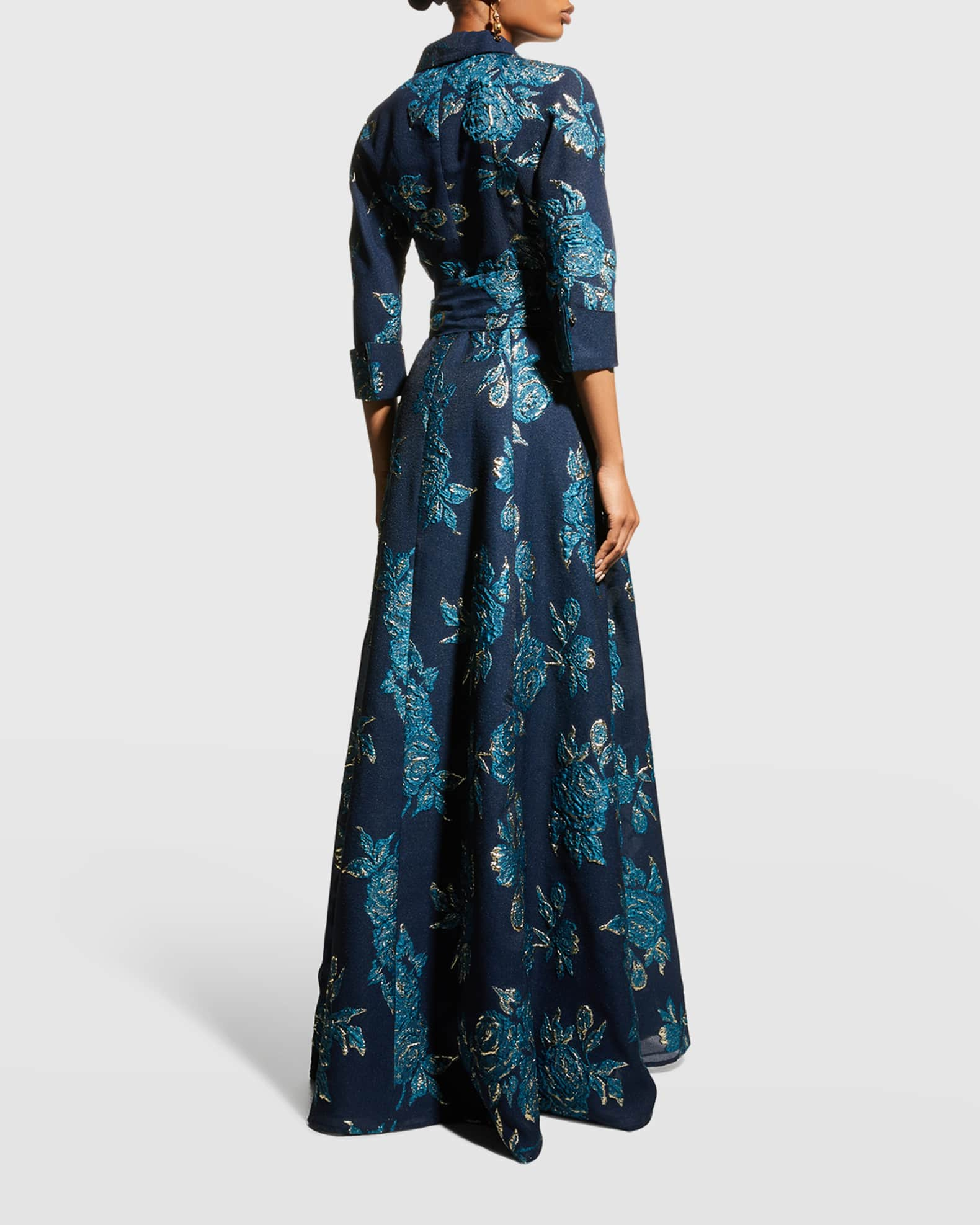 Rickie Freeman for Teri Jon Belted Jacquard Shirtdress Gown | Neiman Marcus