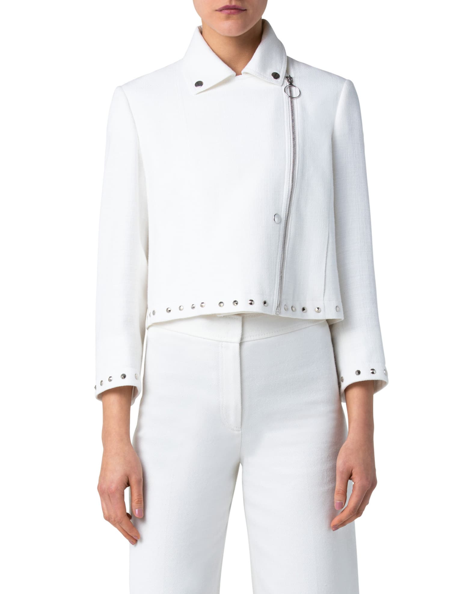 Stud Embellished Cotton Tweed Moto Jacket and Matching Items | Neiman ...