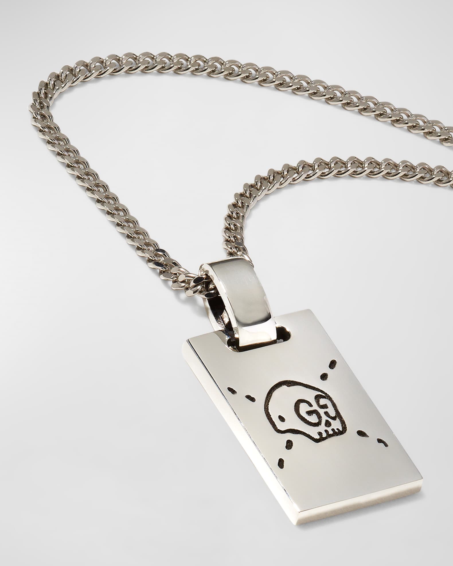Gucci Sterling Silver Gucci Ghost Dog Tag Necklace, 19.6