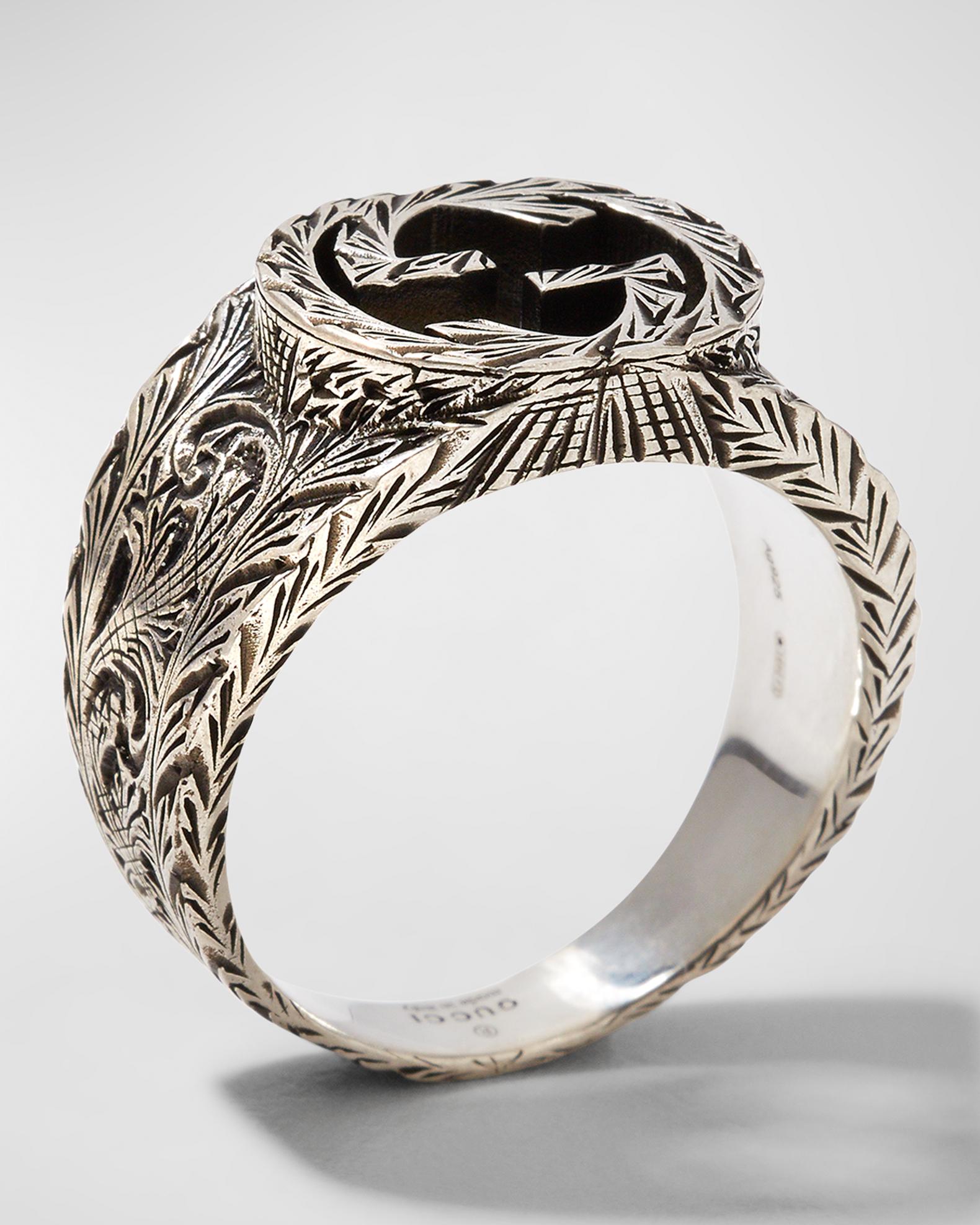 Gucci Men's Interlocking GG Sterling Silver Paisley Ring, Size