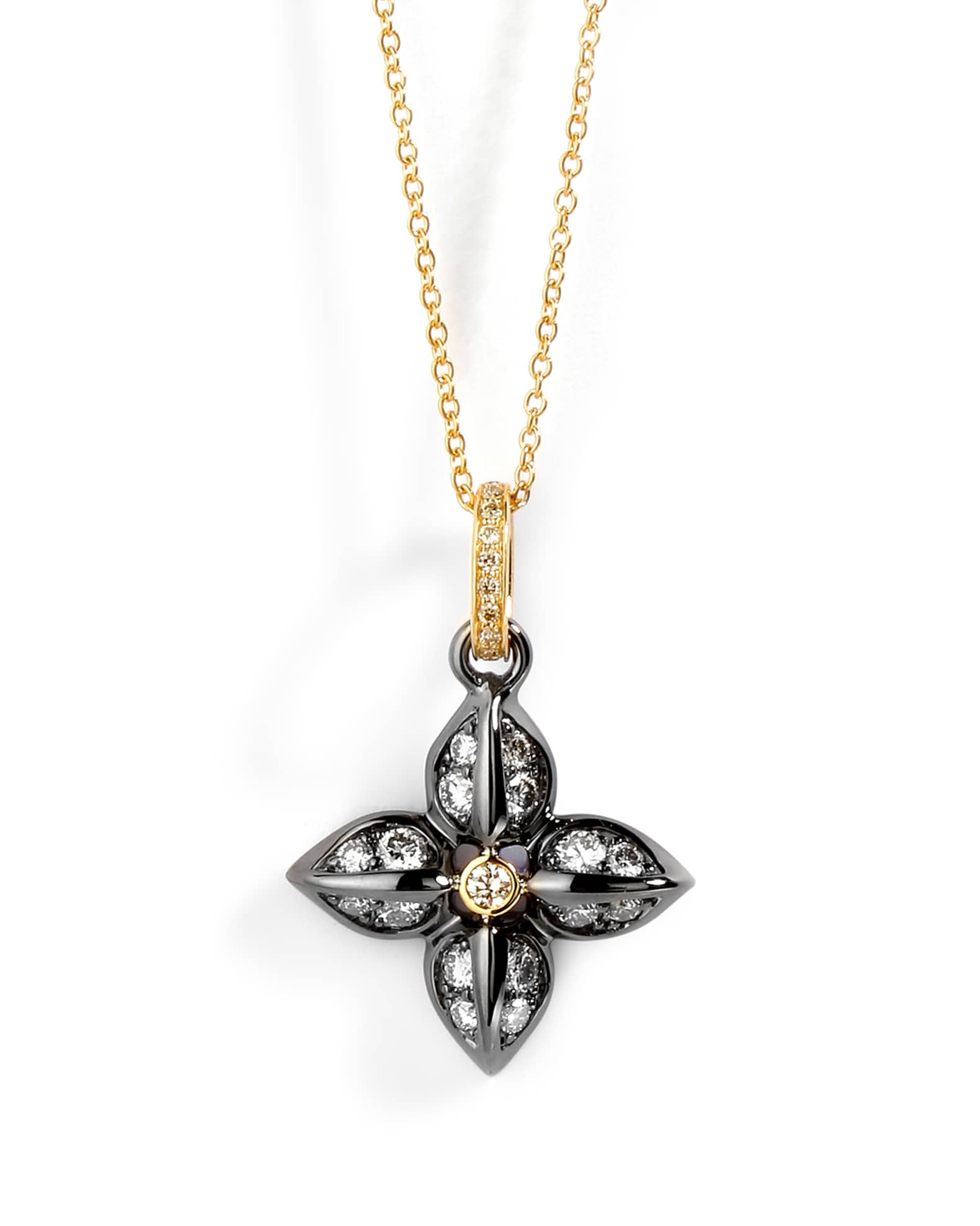 Syna Diamond FourPetal Flower Necklace in TwoTone Neiman Marcus