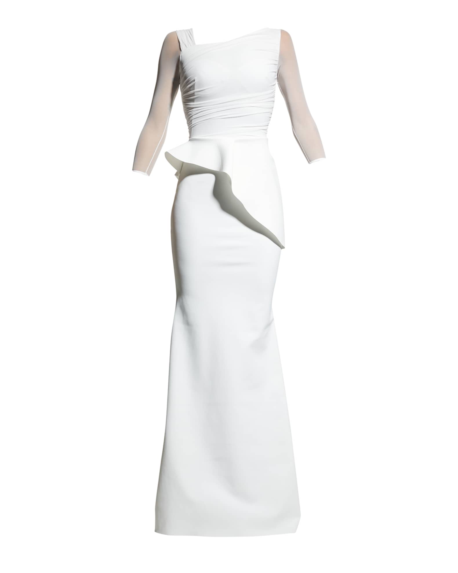 Chiara Boni La Petite Robe Rippy Asymmetrical 3/4-Sleeve Illusion Gown ...