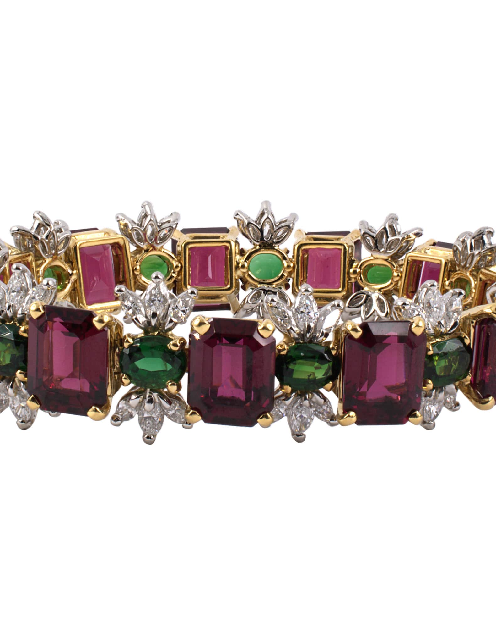 Estate Platinum and Yellow Gold Bracelet with Garnets, Tourmalines and Diamonds 0