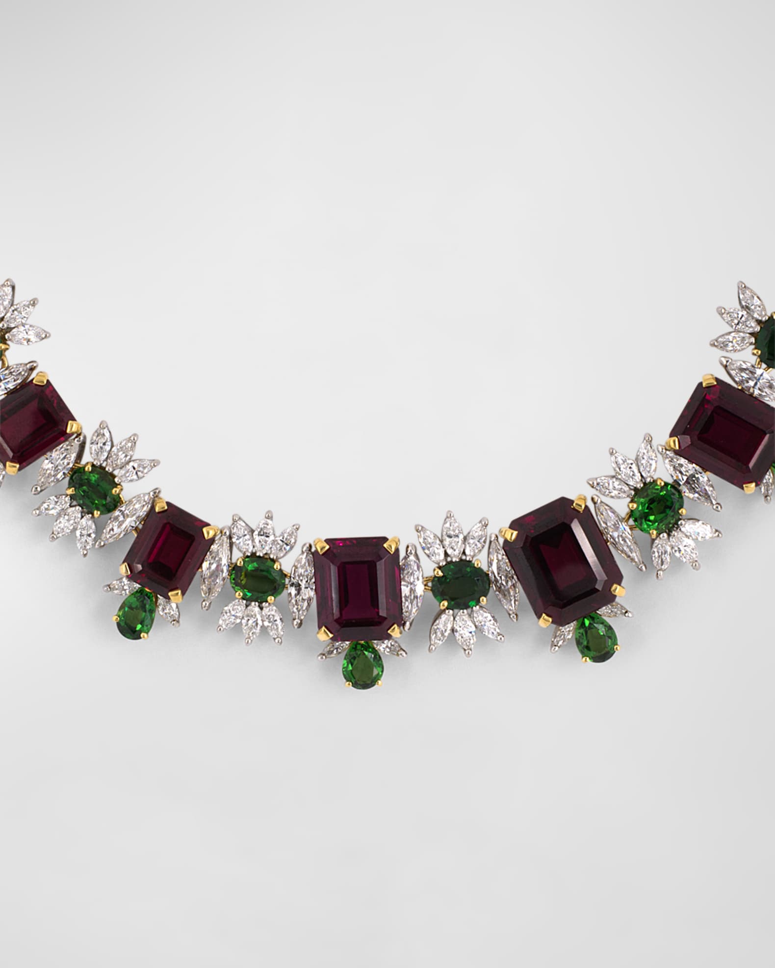 Estate Platinum and Yellow Gold Necklace with Garnets, Diamonds and Tourmalines, 16"L 1