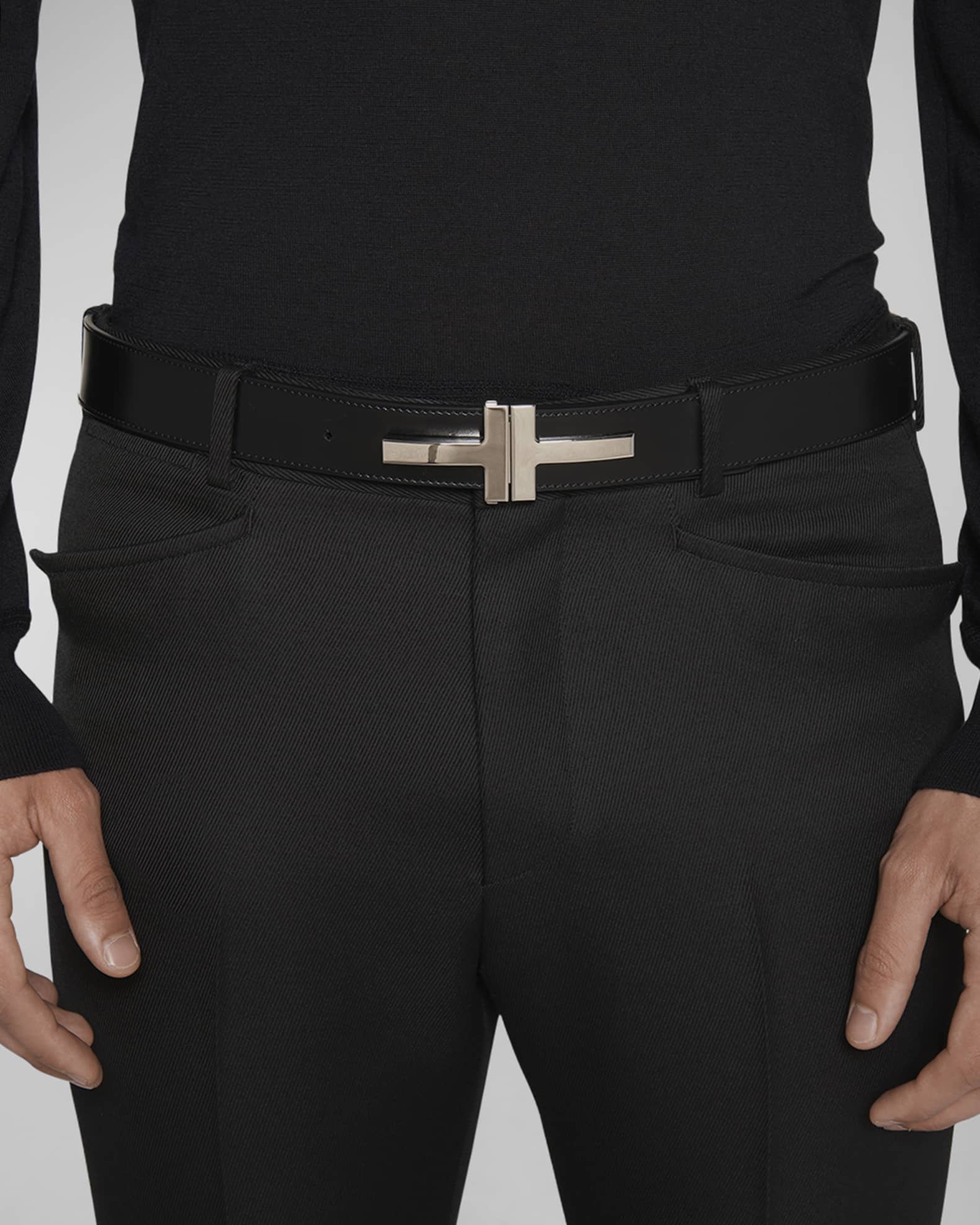 TOM FORD Men's Double T Leather Belt | Neiman Marcus