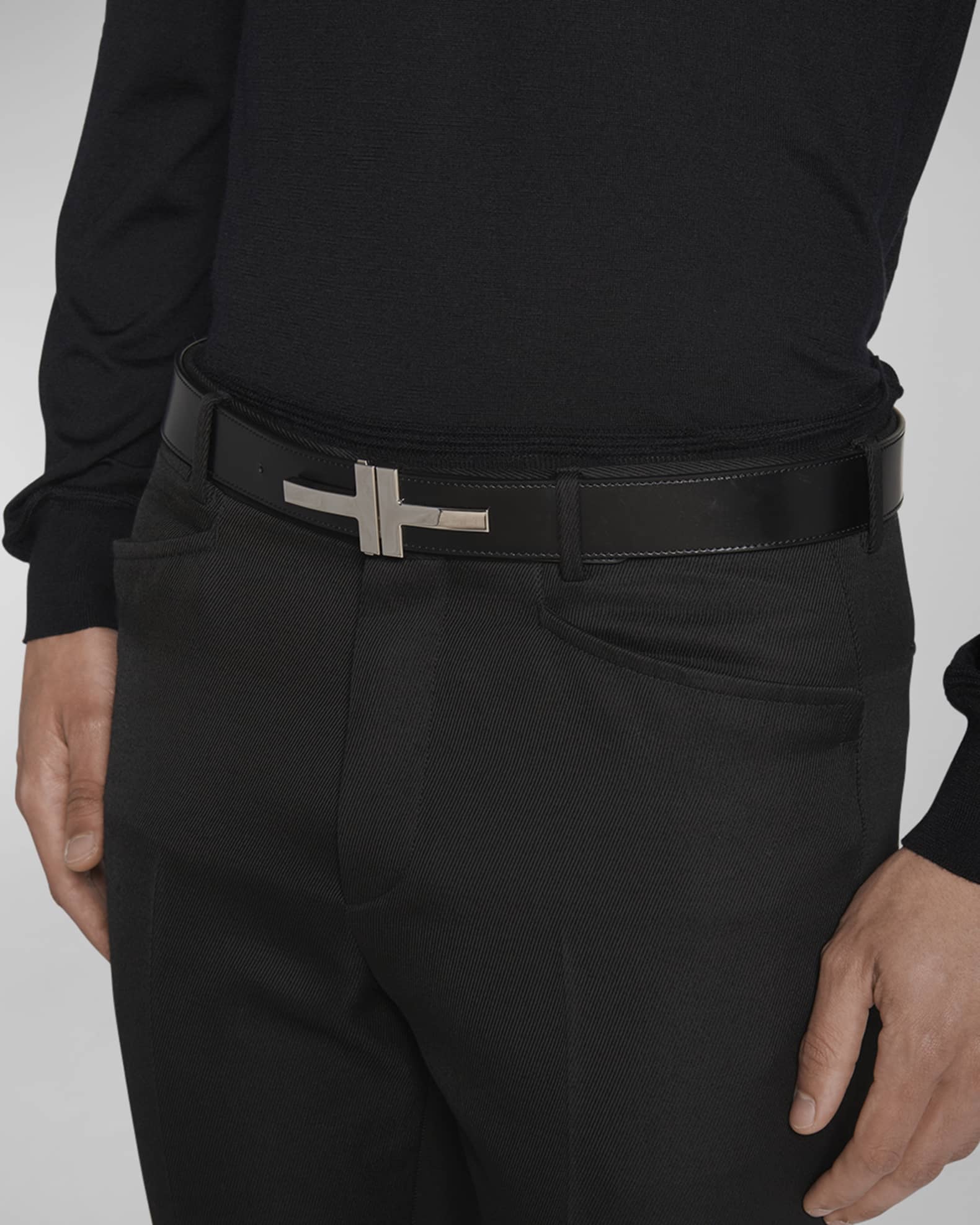 TOM FORD Men's Double T Leather Belt | Neiman Marcus