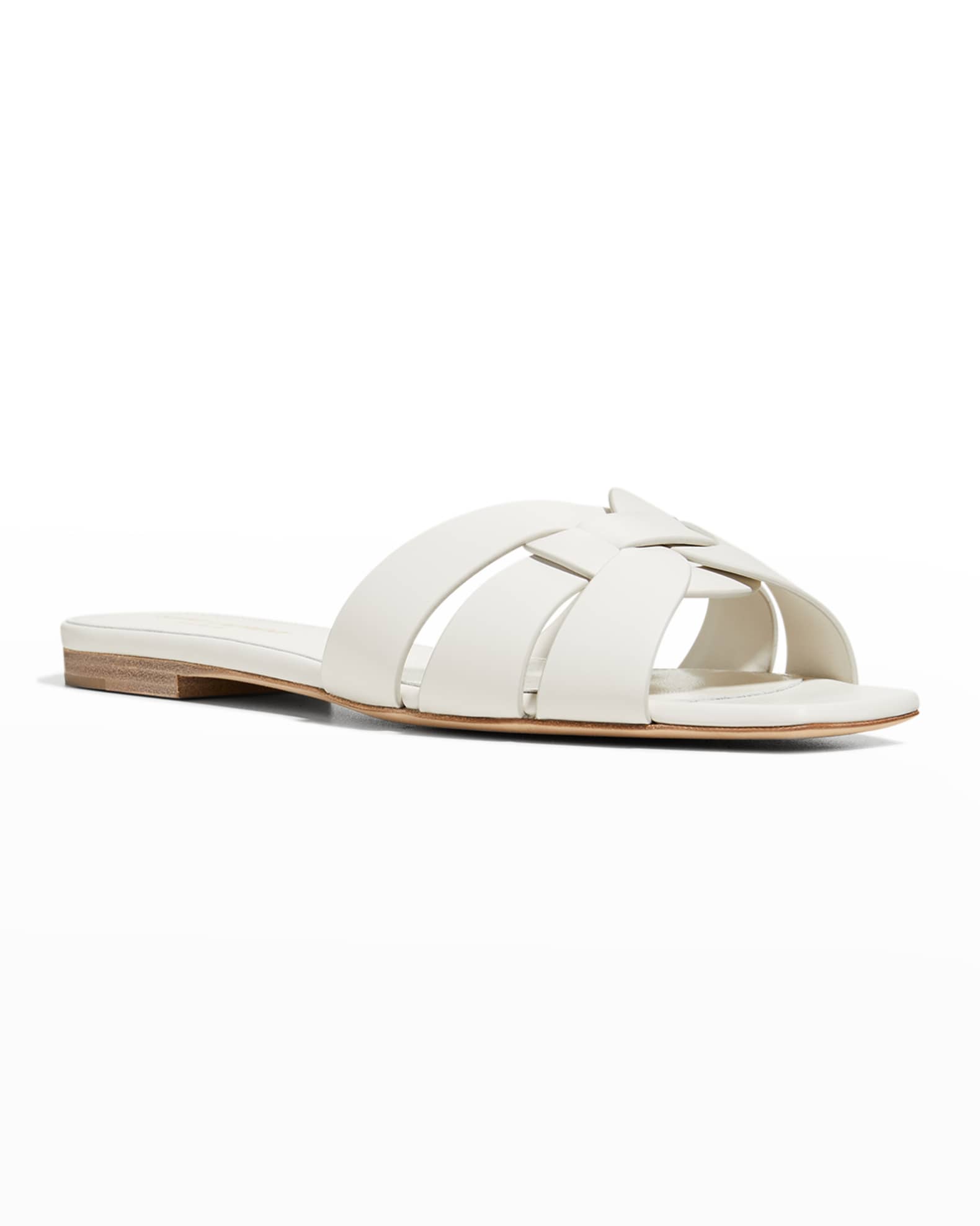 Saint Laurent Woven Leather Flat Slide Sandals | Neiman Marcus