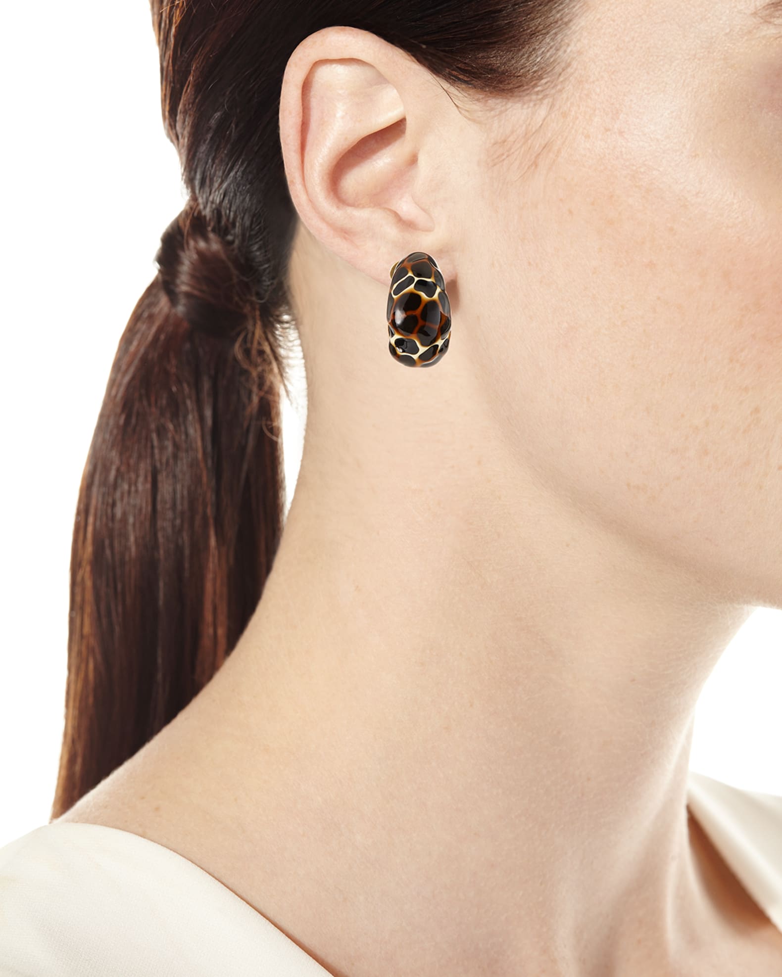 Enamel Clip-On Hoop Earrings, Leopard 1