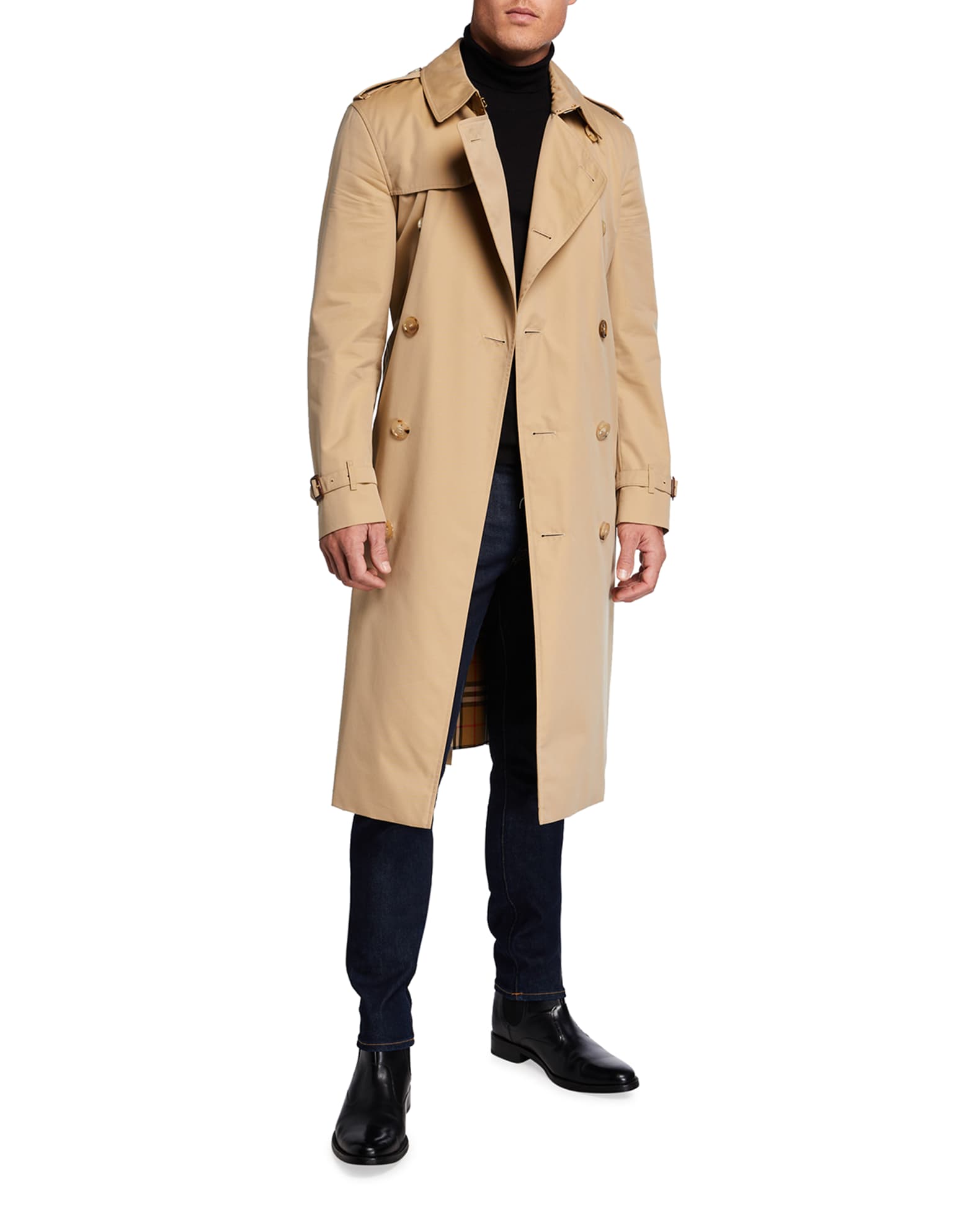 Burberry Men's Kensington Double-Breasted Long Trench Coat | Neiman Marcus