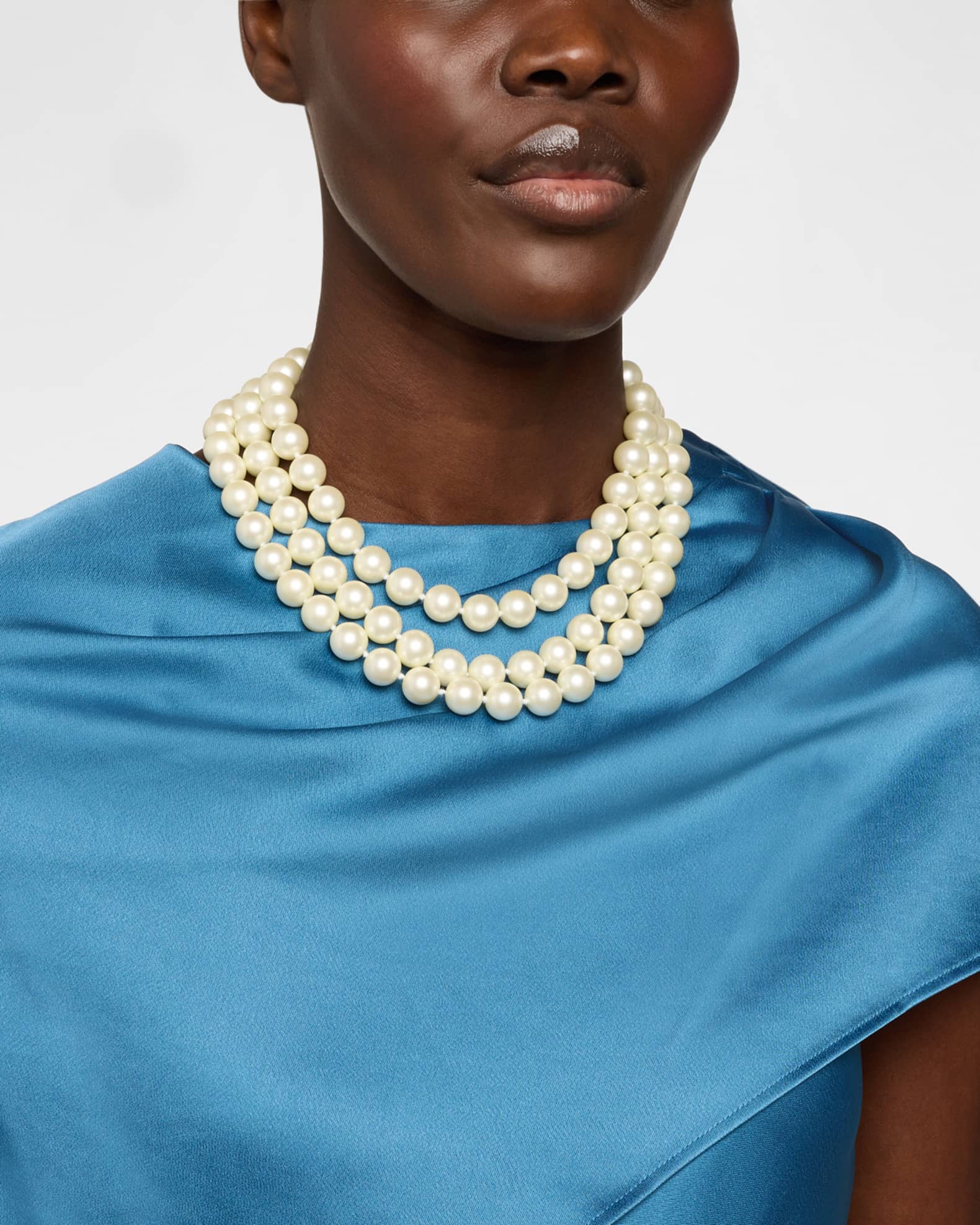 3-Row Pearly Necklace, 16"L 1