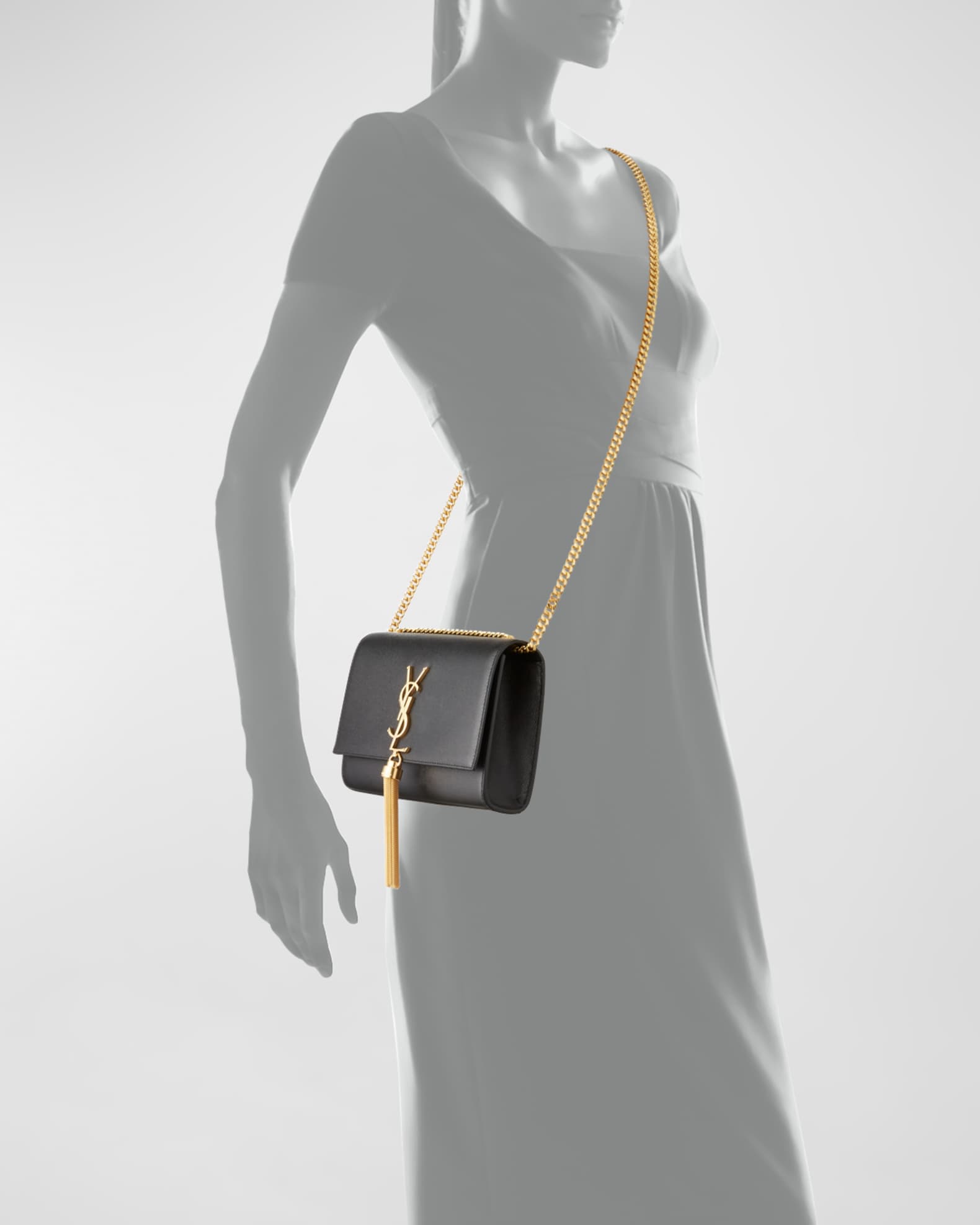 Saint Laurent Kate Small Tassel YSL Wallet on Chain in Grained Leather Neiman Marcus