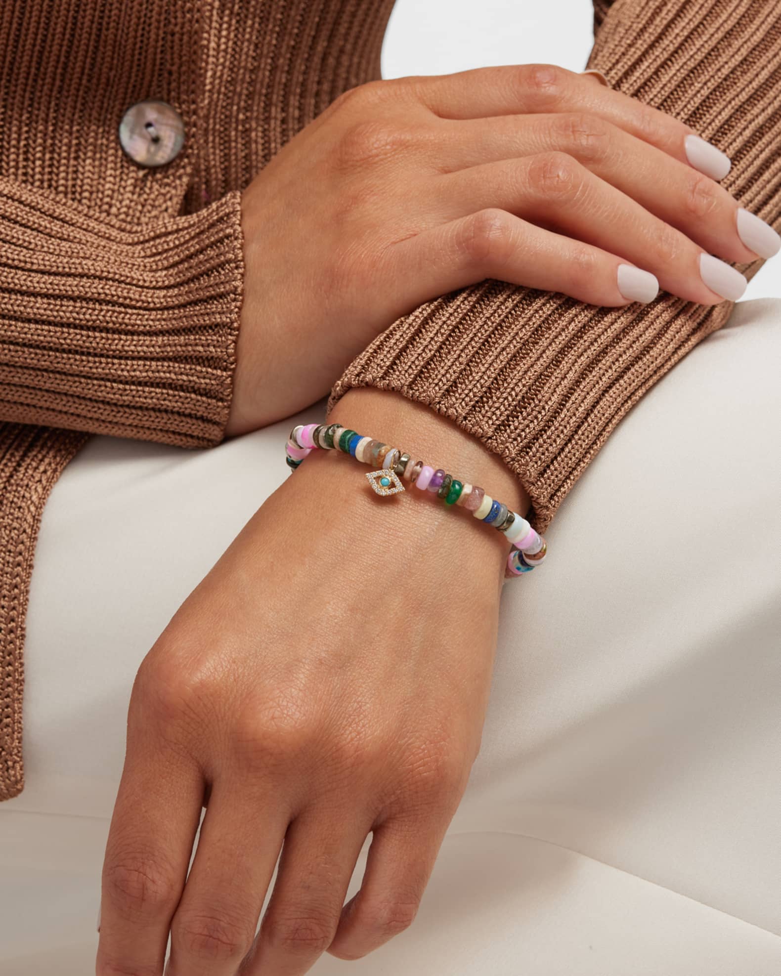 Opal Bead Diamond Evil Eye Bracelet 1