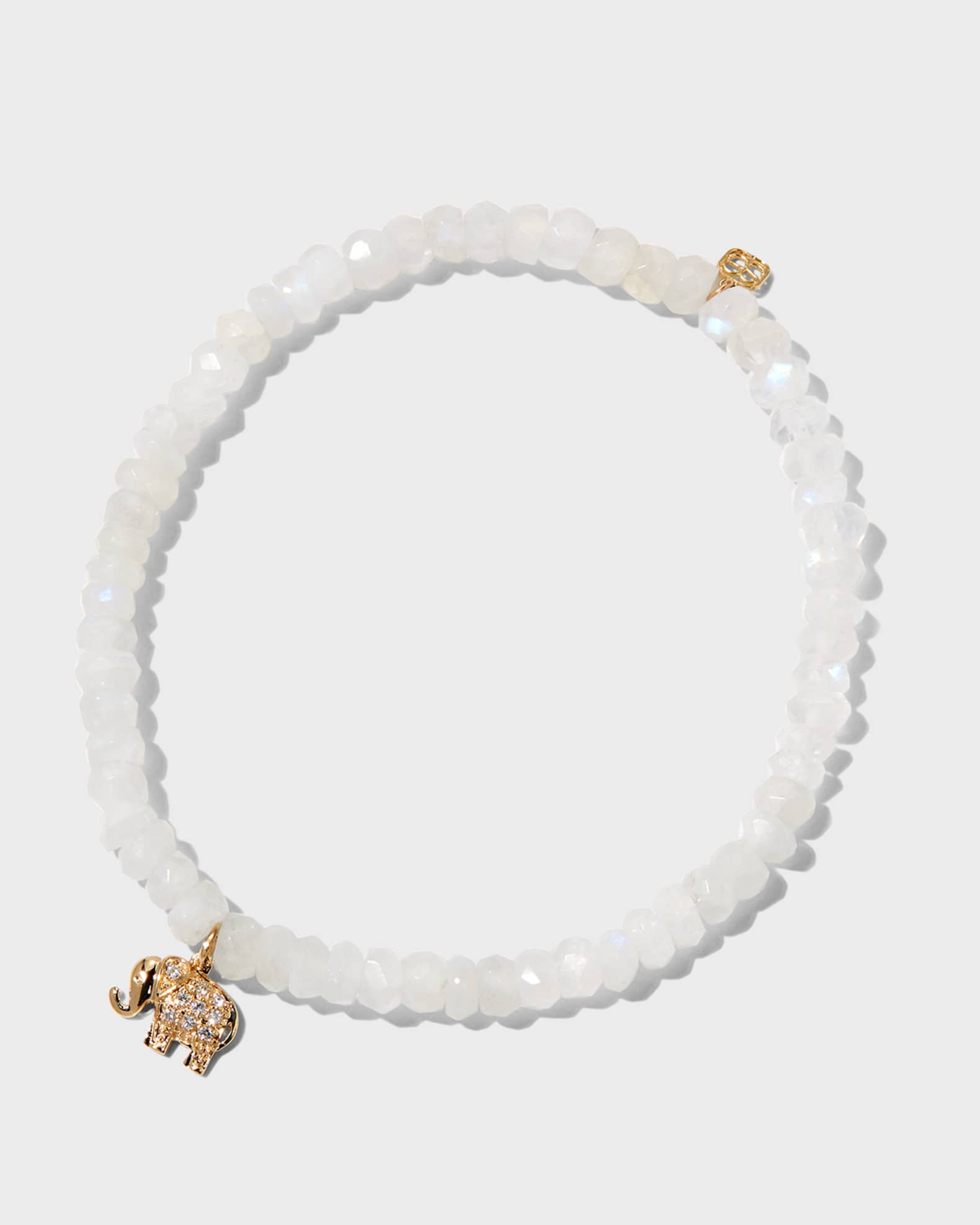 Sydney Evan Rainbow Moonstone Bracelet with Diamond Elephant Charm