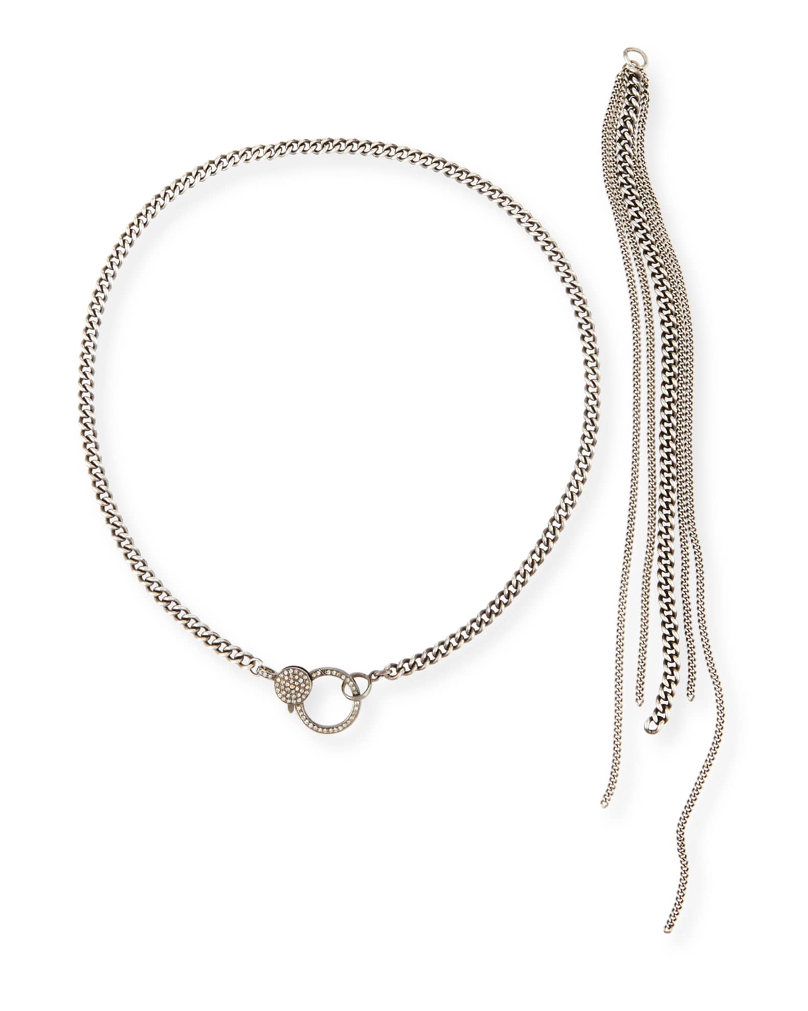 Curb Chain Tassel Necklace with Diamond Clasp 1
