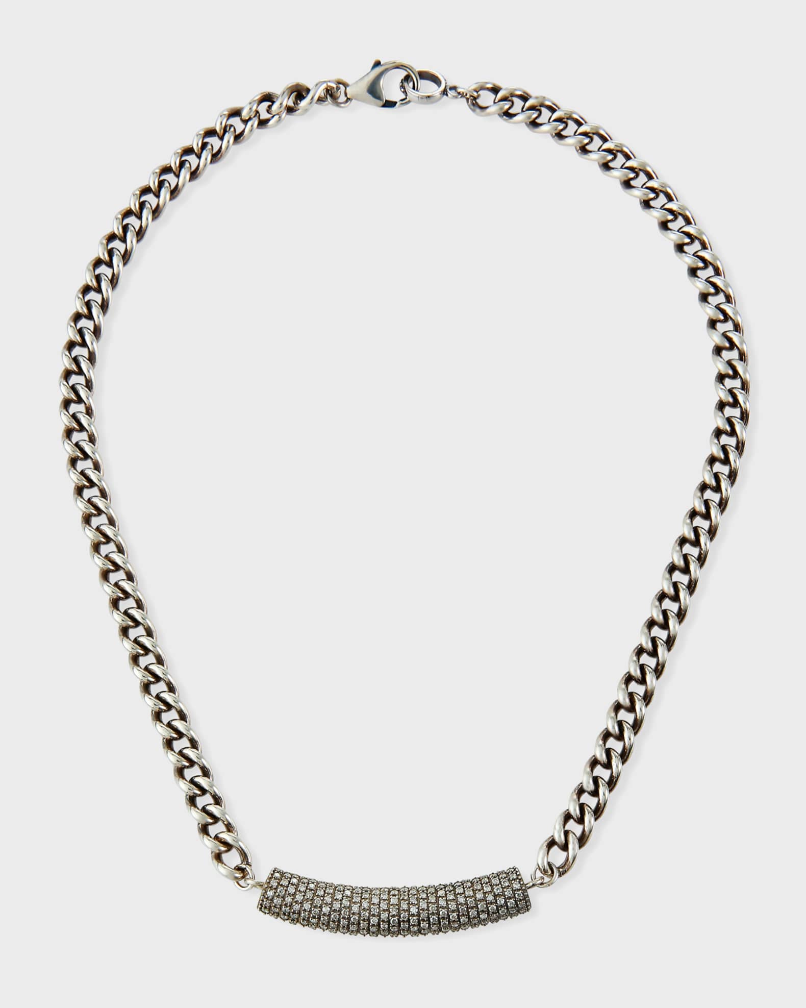 7mm Short Curb Chain & Diamond Necklace 0