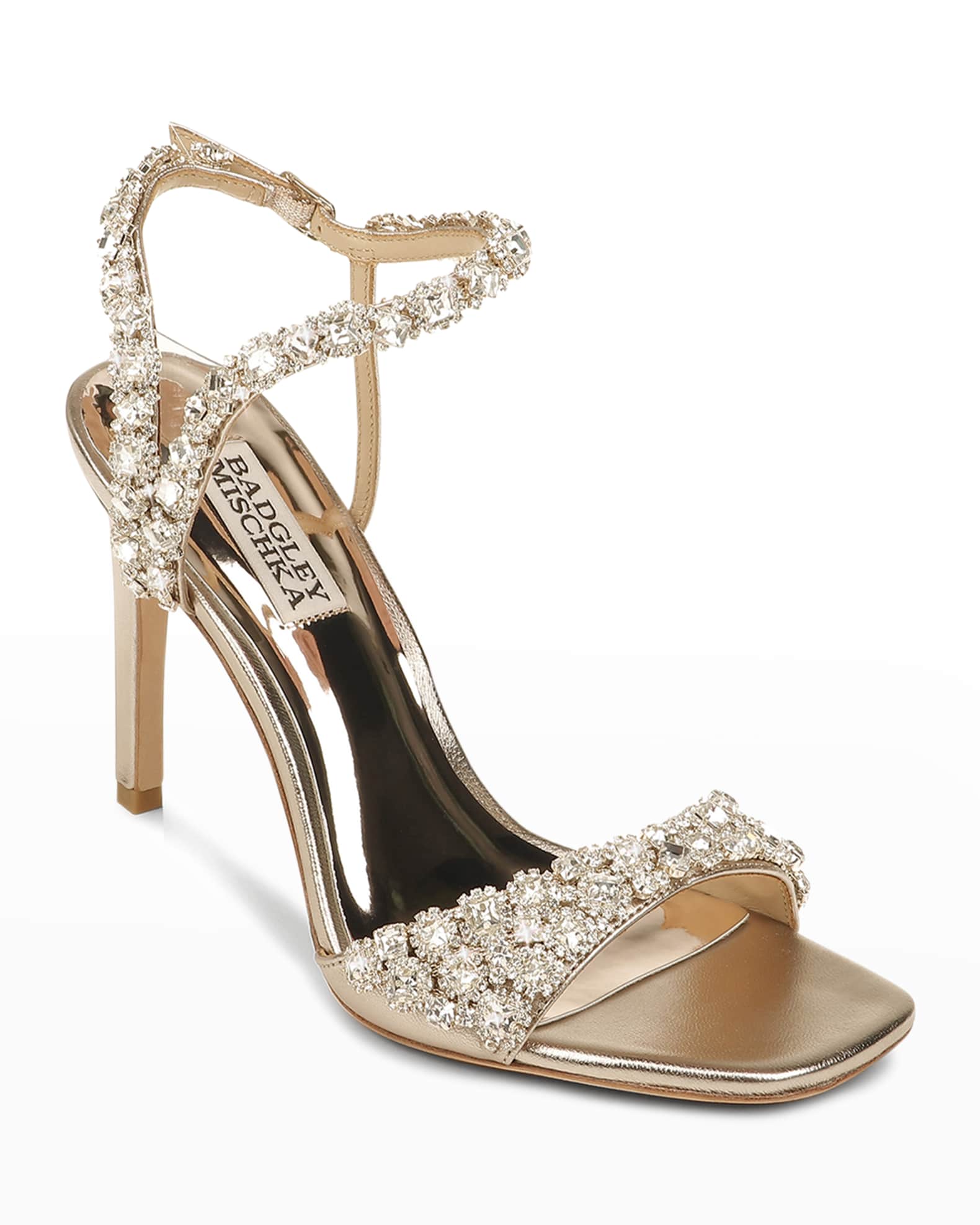 Badgley Mischka Galia Metallic Crystal Stiletto Sandals | Neiman Marcus