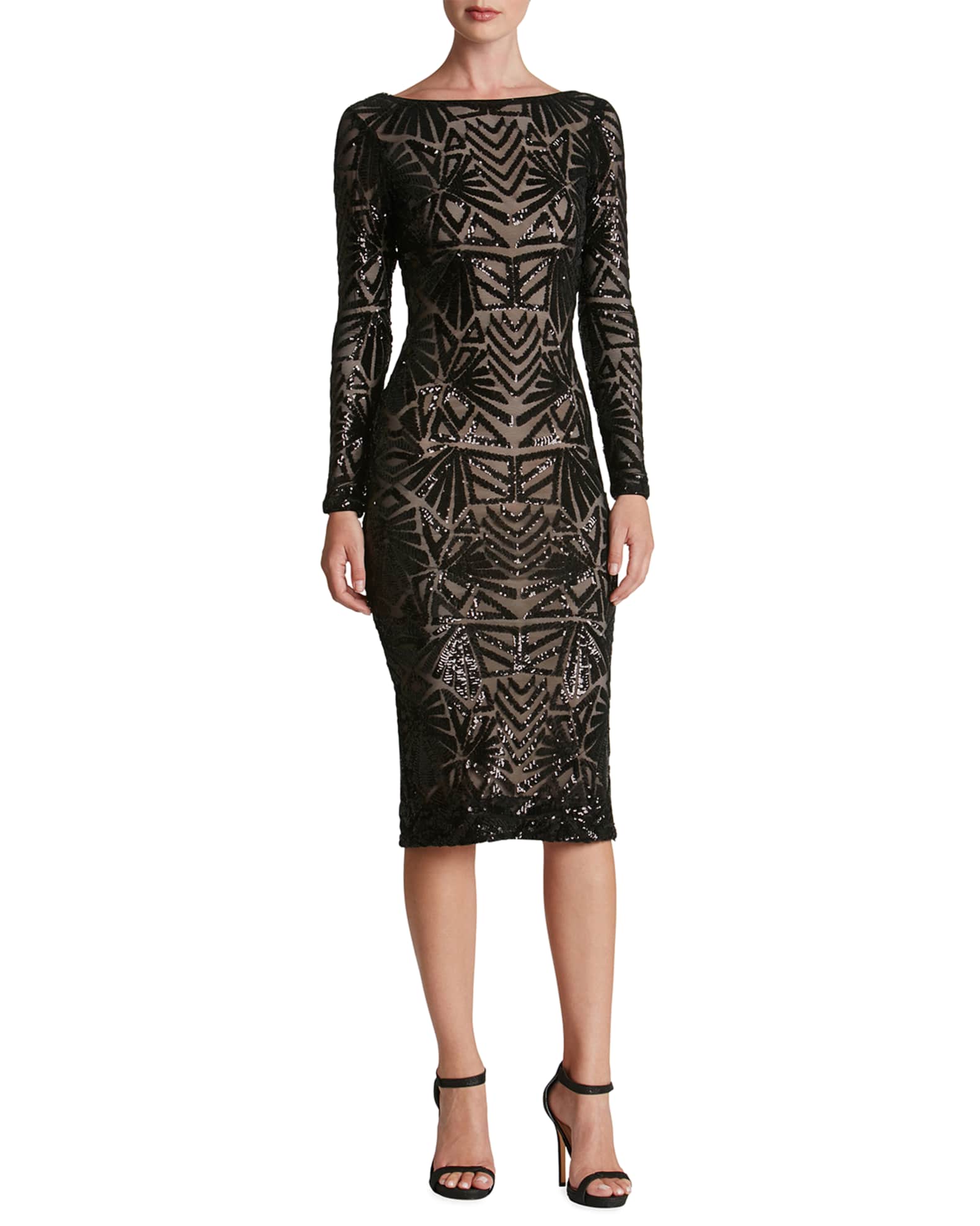 emery long sleeve bodycon in black mesh