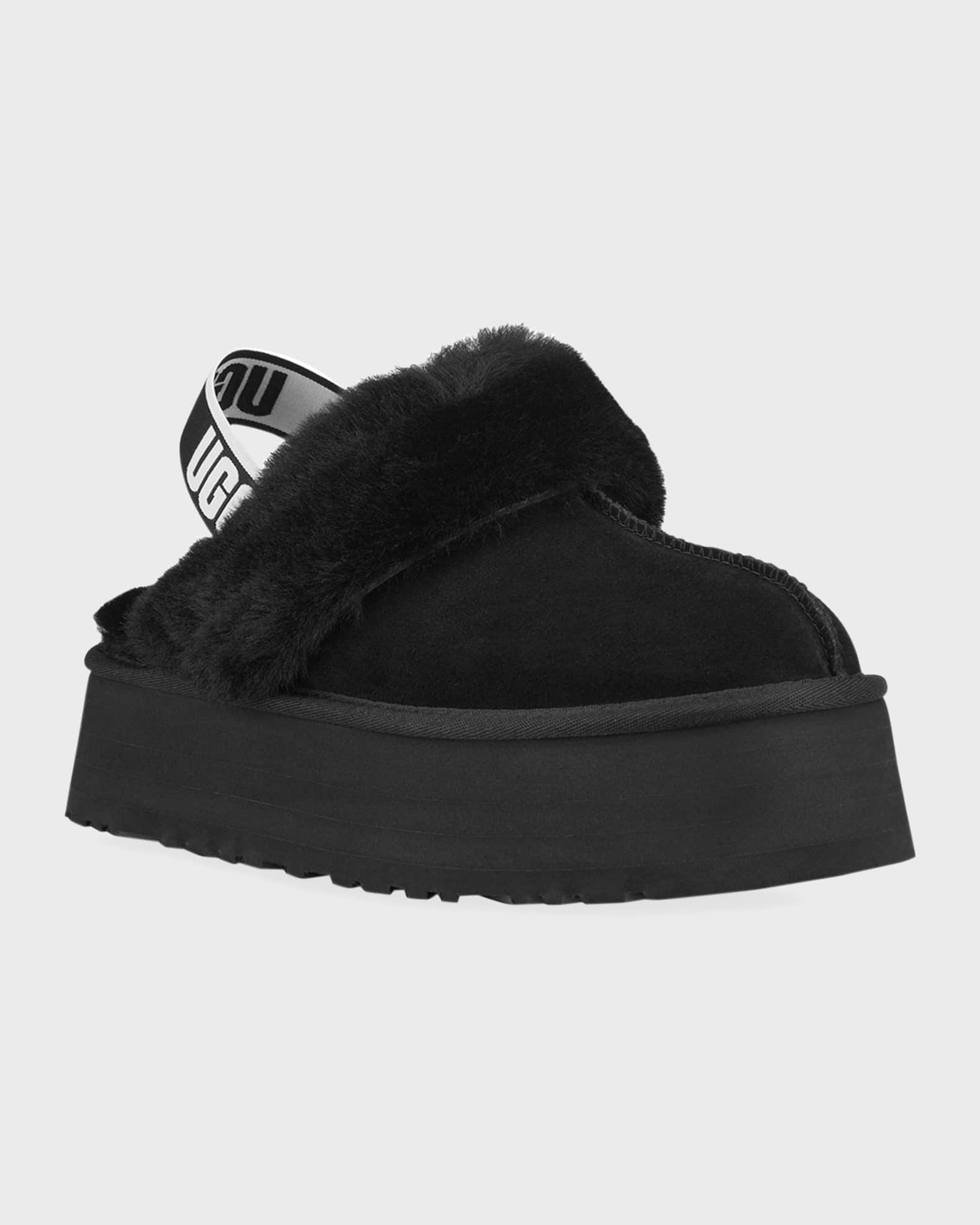 funkette suede shearling platform slippers