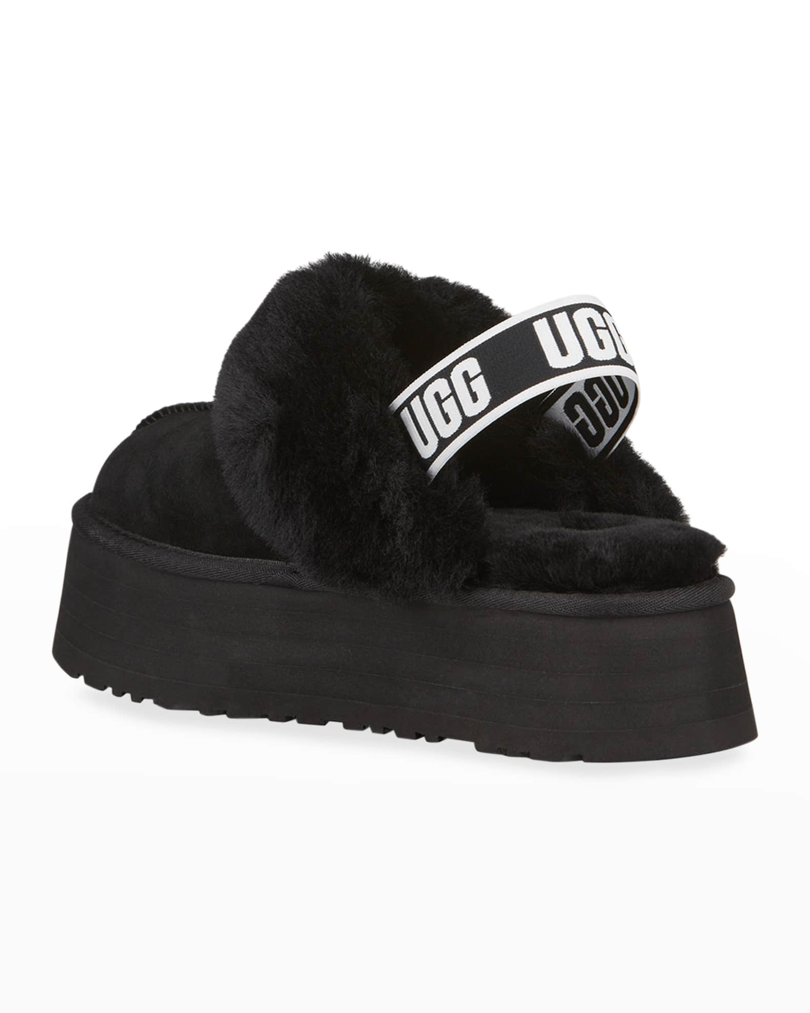 UGG Funkette Suede Shearling Platform Slippers | Neiman Marcus