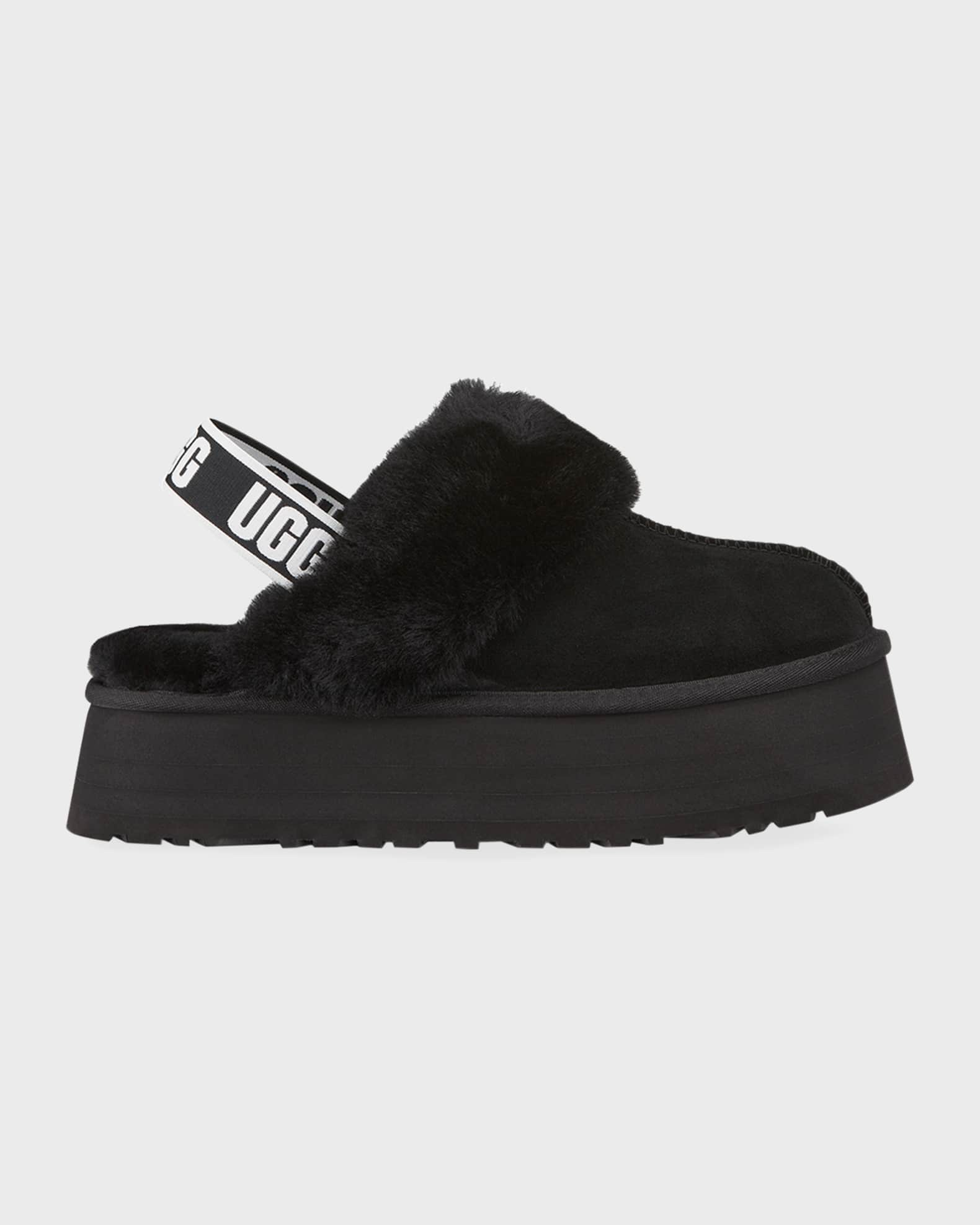 UGG Funkette Suede Shearling Platform Slippers | Neiman Marcus