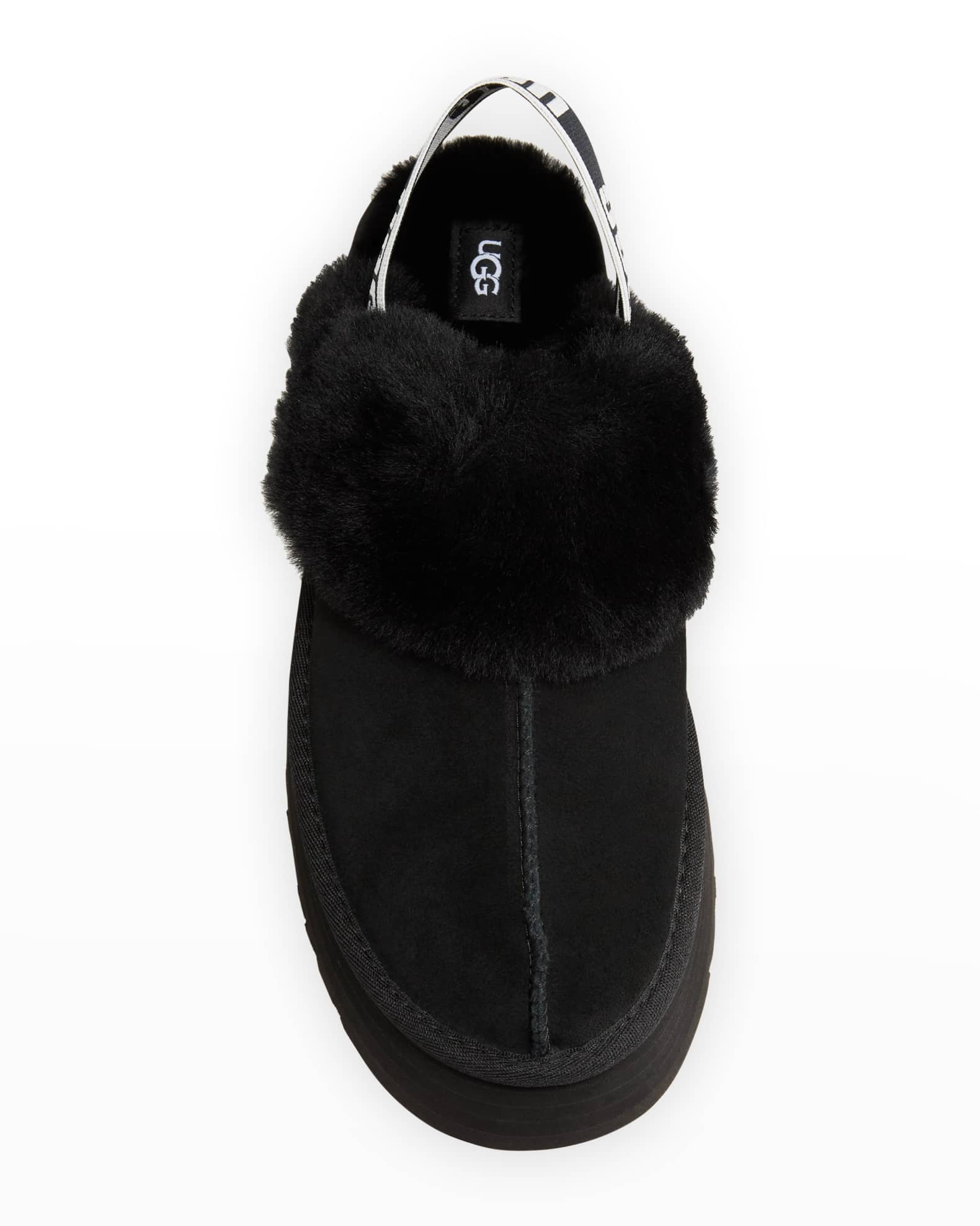 funkette suede shearling platform slippers