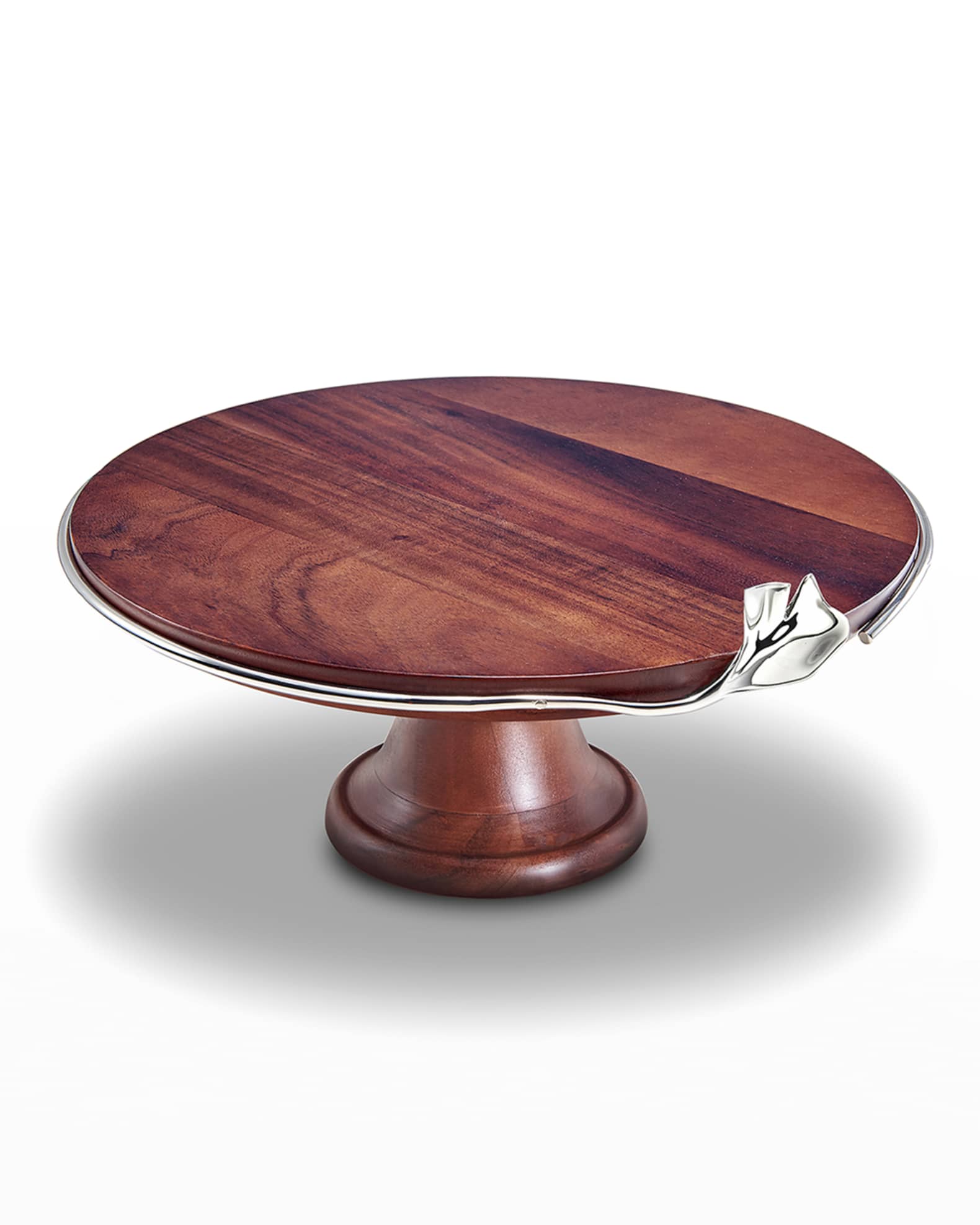 Wood Cake Stand with Leaf Detail 0