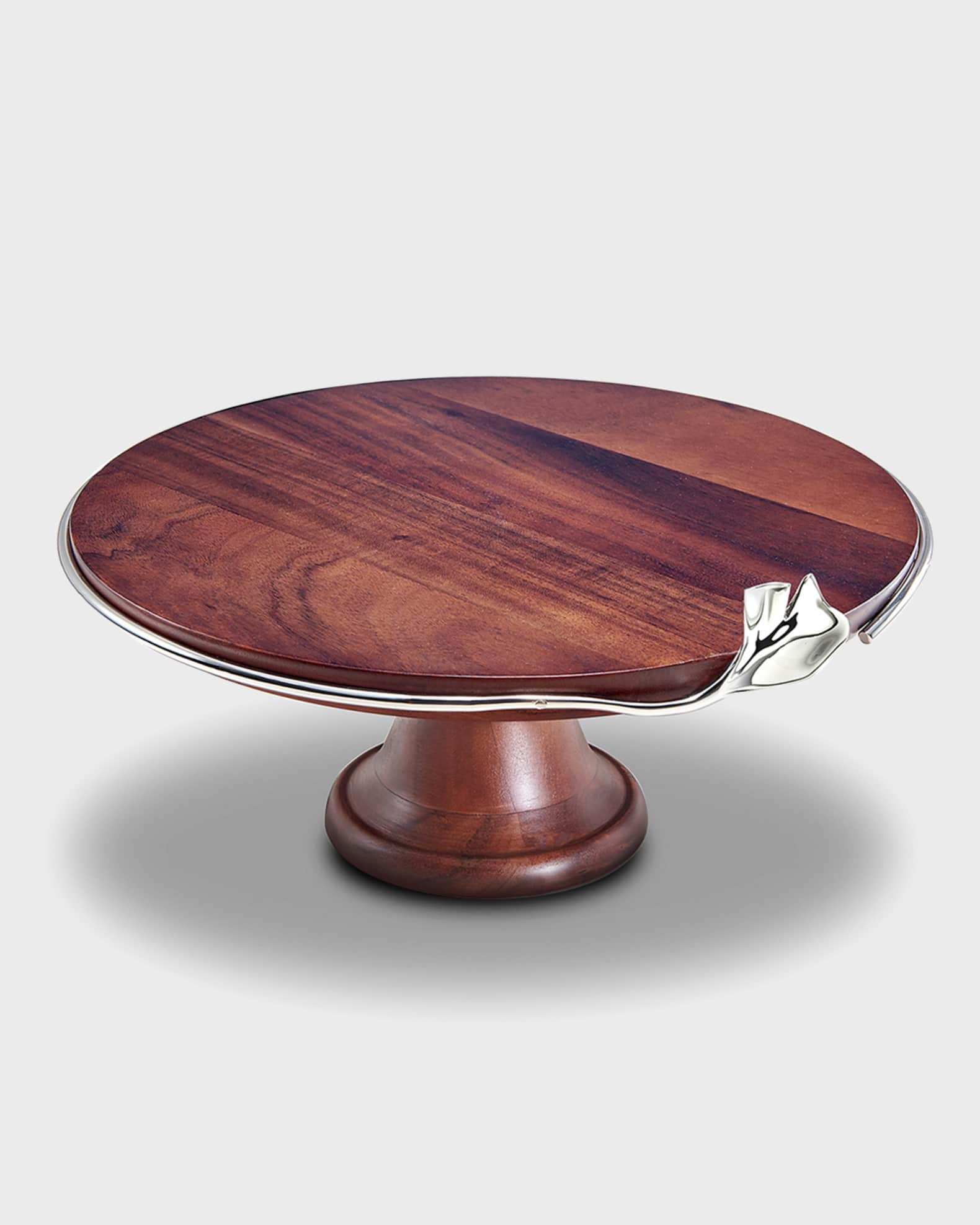 Wood Cake Stand with Leaf Detail 0