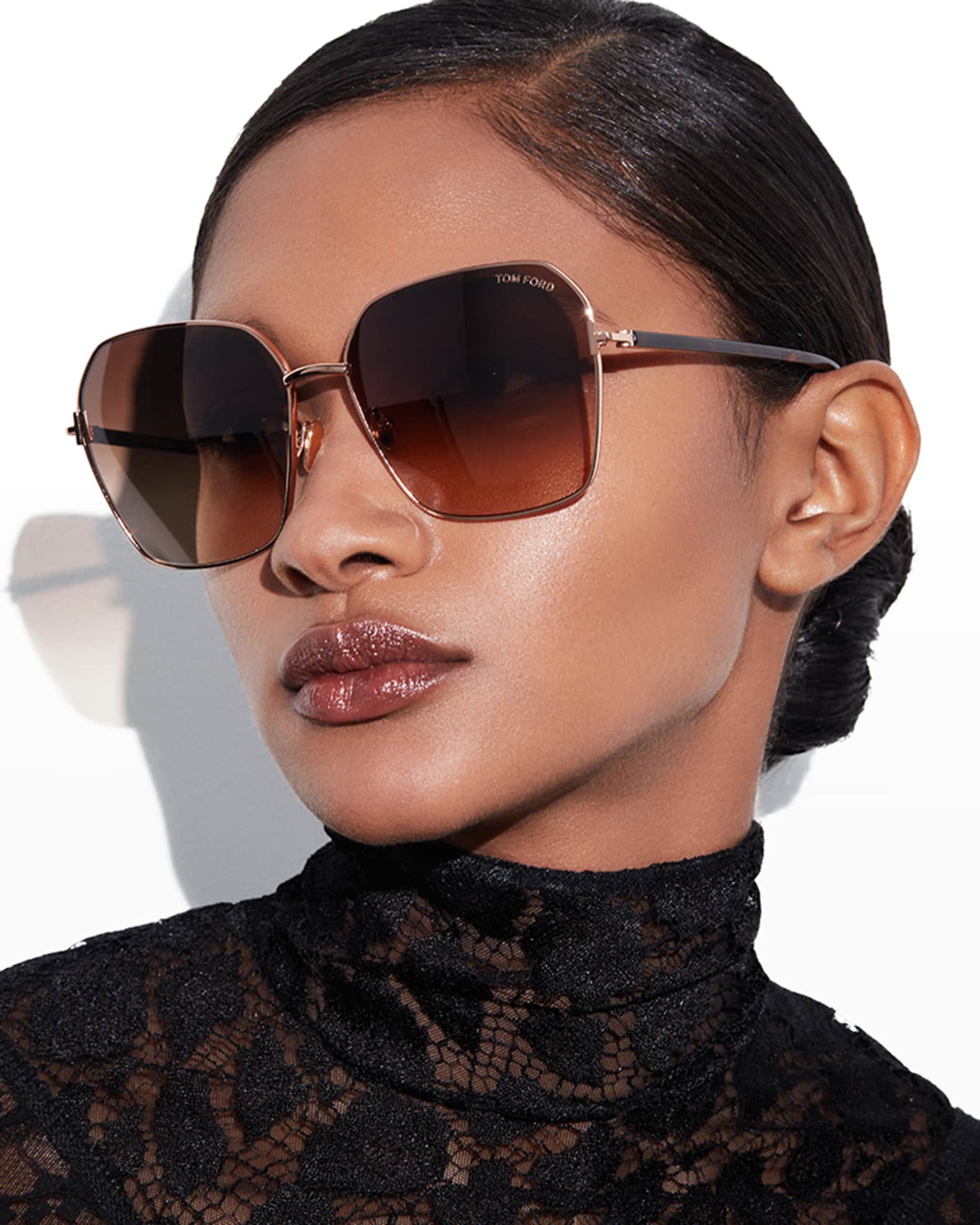 TOM FORD Claudia Geometric Metal/Acetate Sunglasses | Neiman Marcus