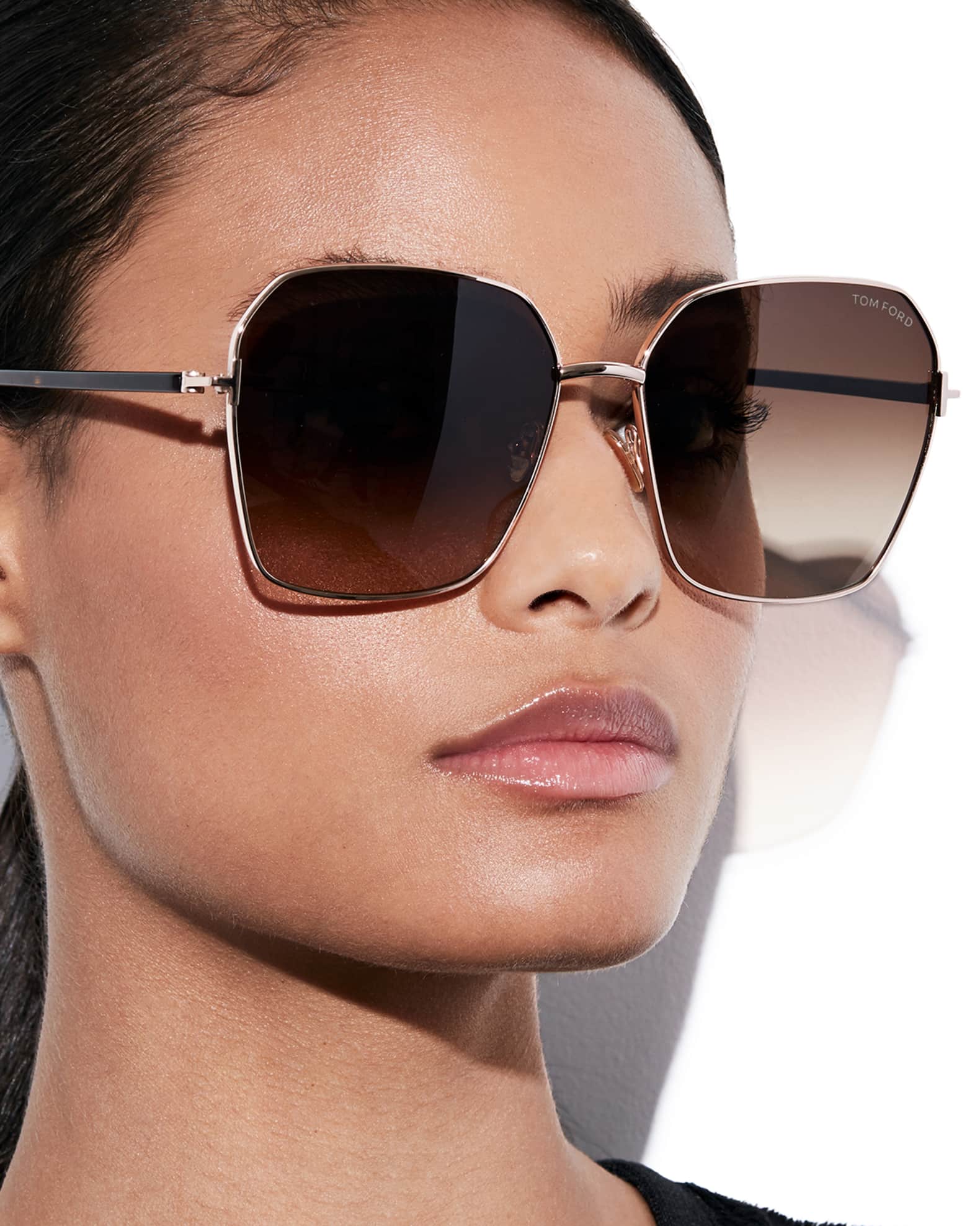 TOM FORD Claudia Geometric Metal Acetate Sunglasses Neiman Marcus