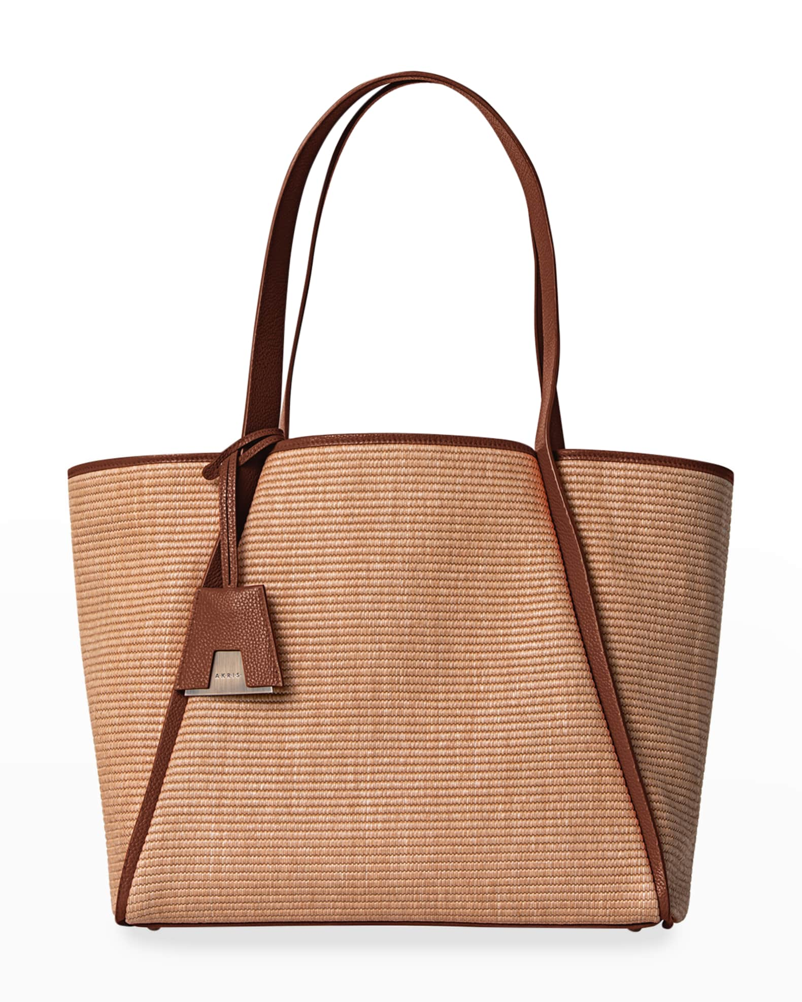 Akris Small Anouk Woven Raffia Crossbody Bag in Camel/Blossom