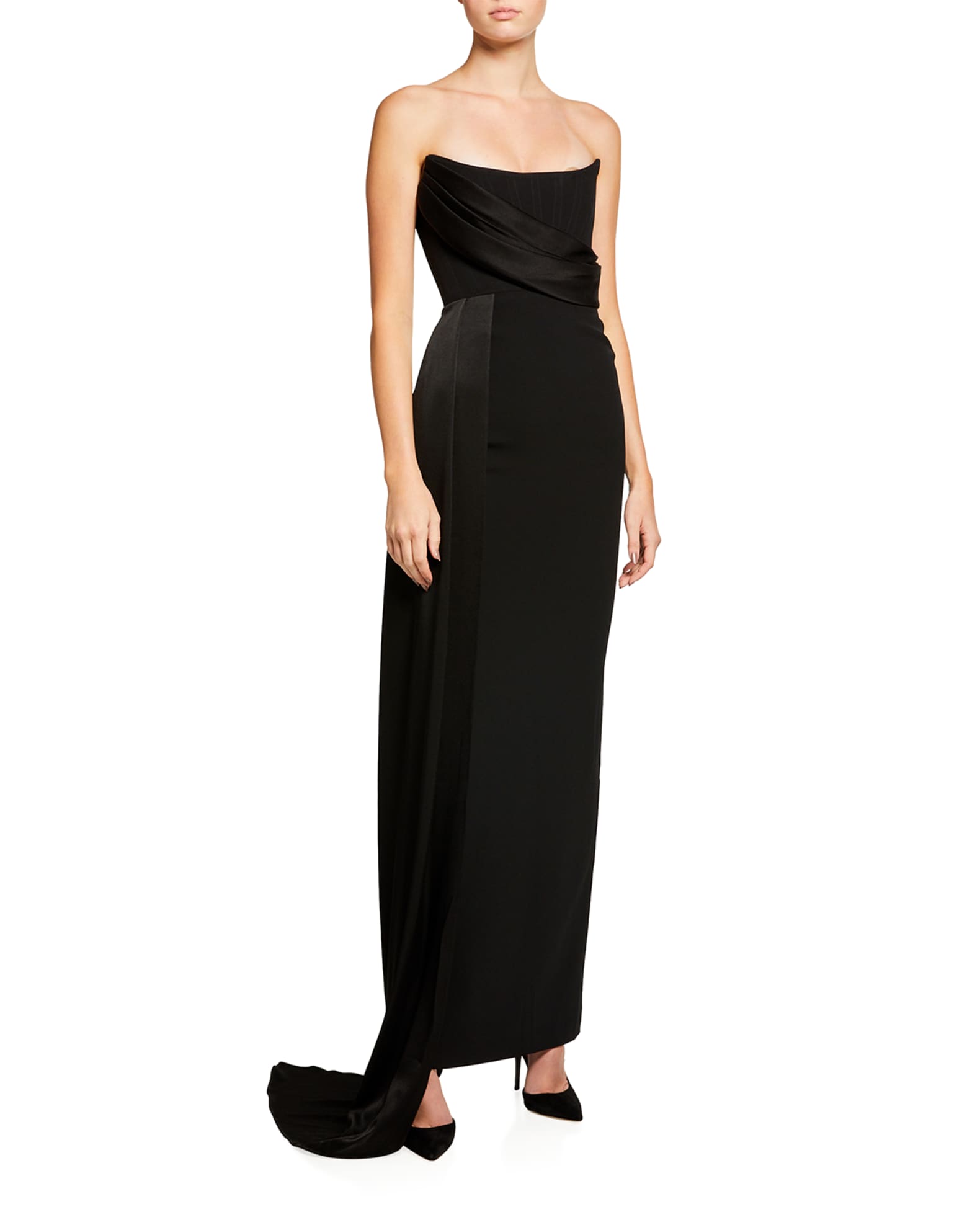 Alex Perry Kirby Strapless Crepe Column Draped Gown | Neiman Marcus