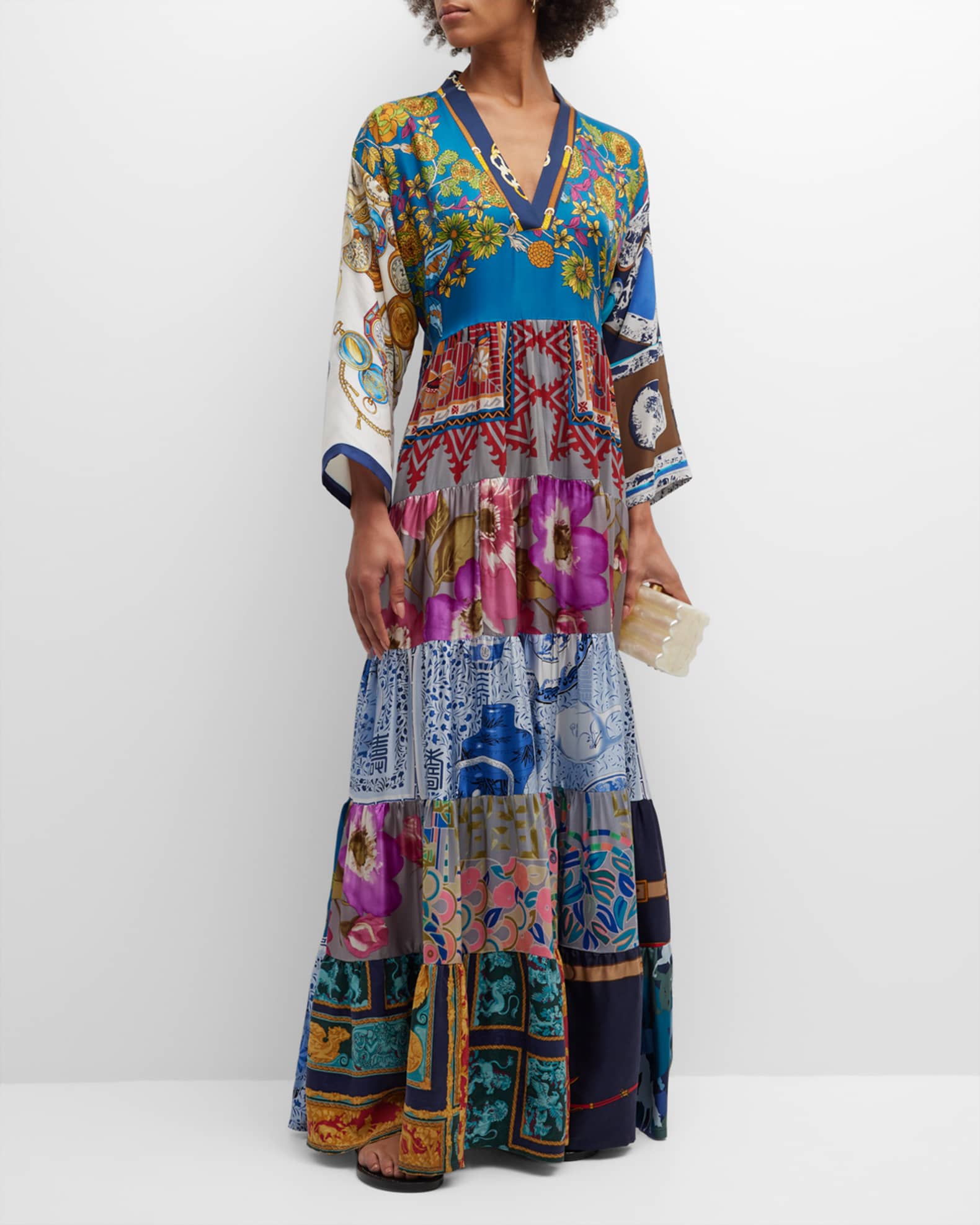 One-of-a-Kind Mixed-Print Silk Maxi Dress 1