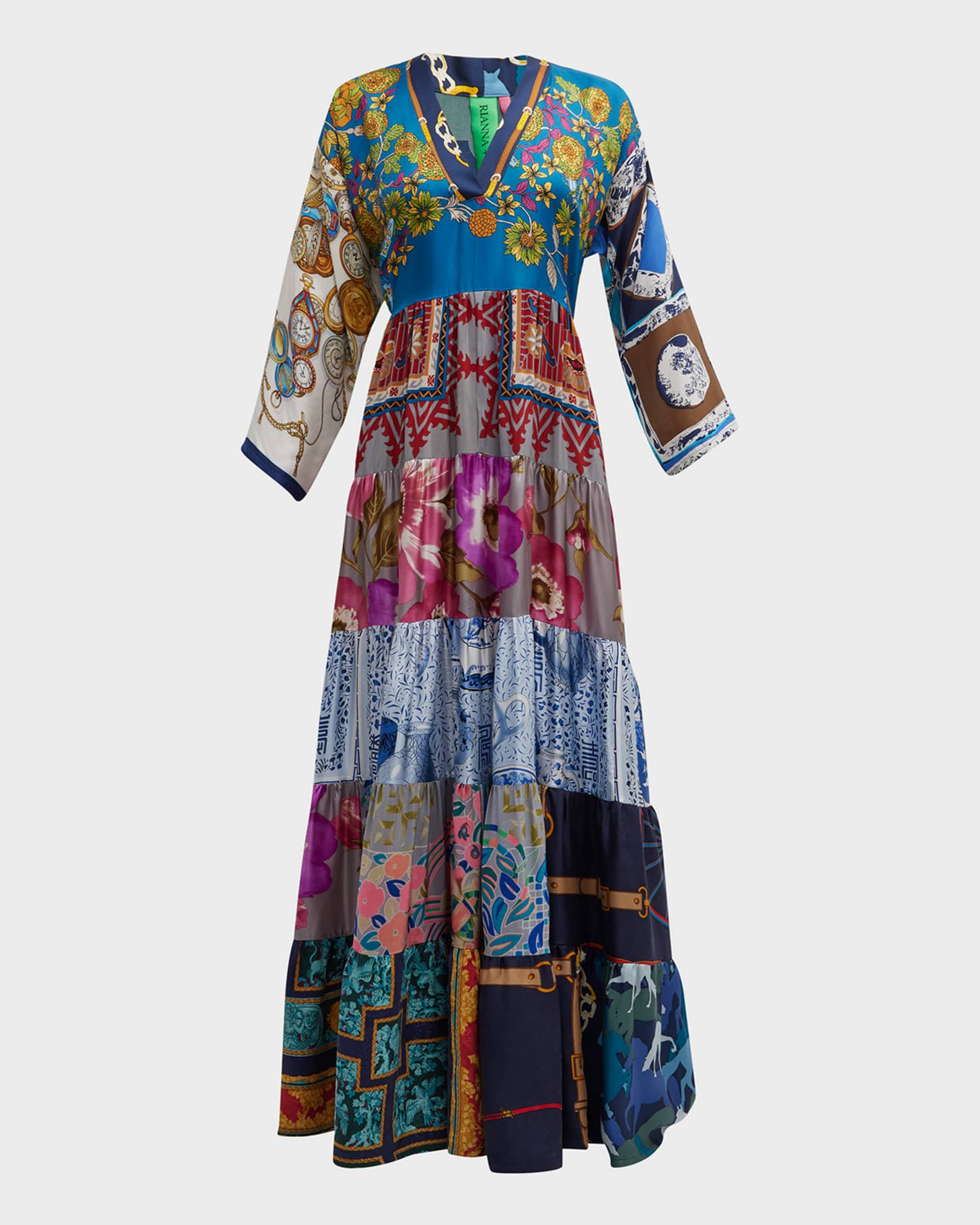 One-of-a-Kind Mixed-Print Silk Maxi Dress 0