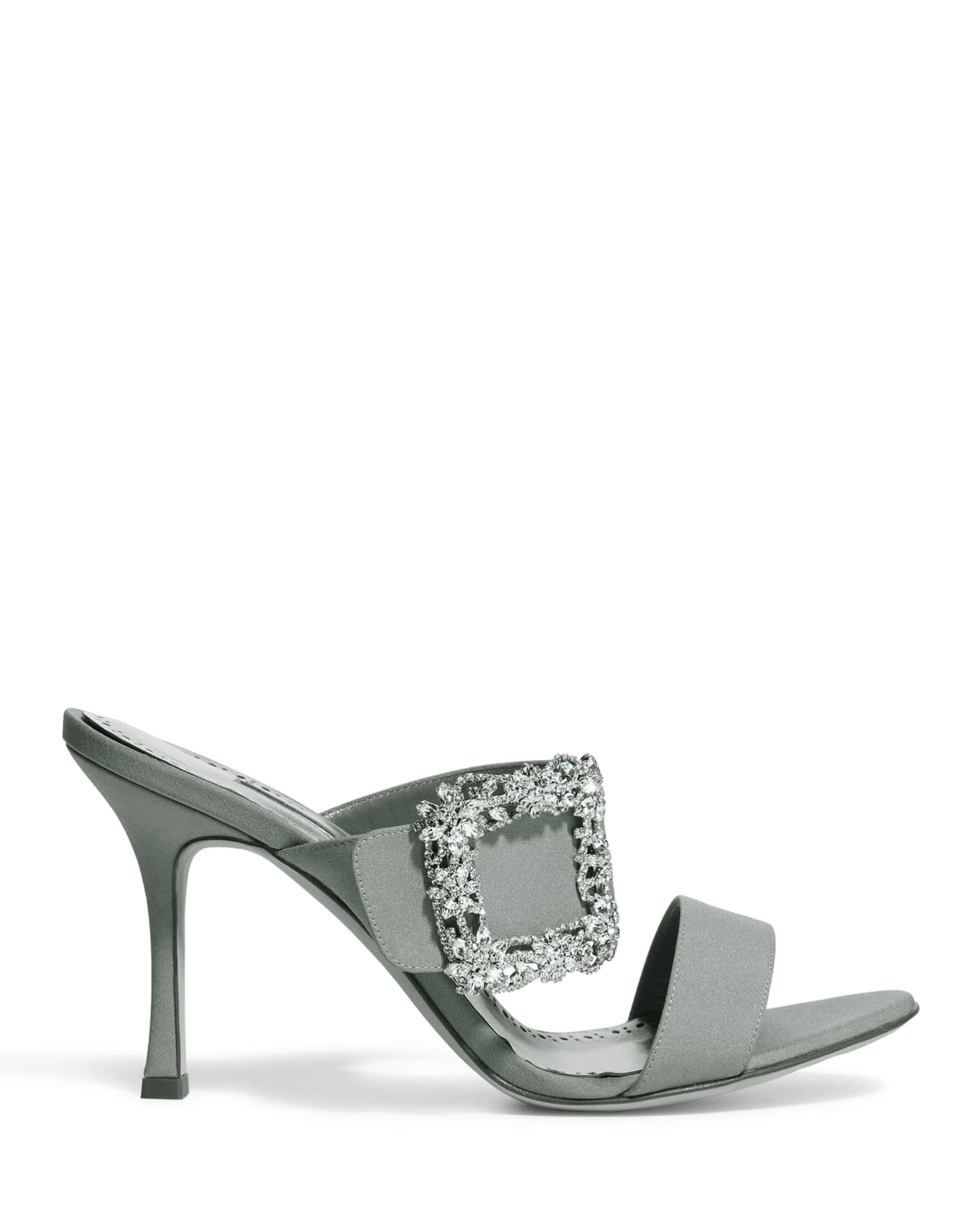 Manolo Blahnik Gable Crystal Buckle Slide Sandals | Neiman Marcus