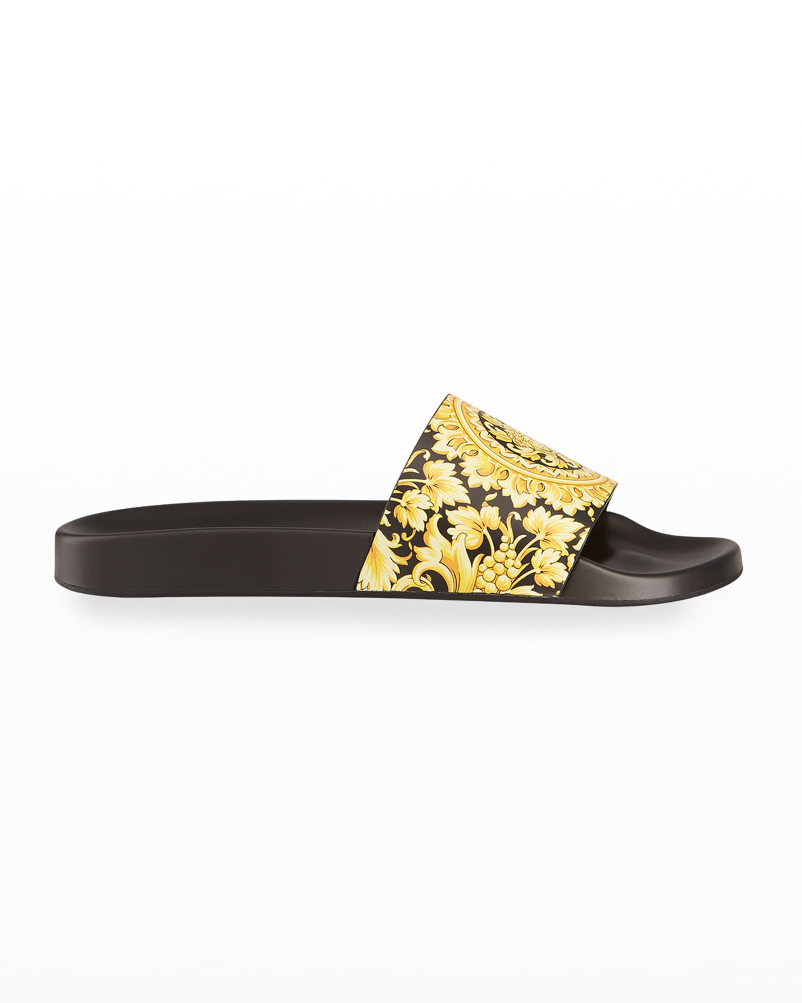 Versace Barocco-Print Pool Slide Sandals | Neiman Marcus