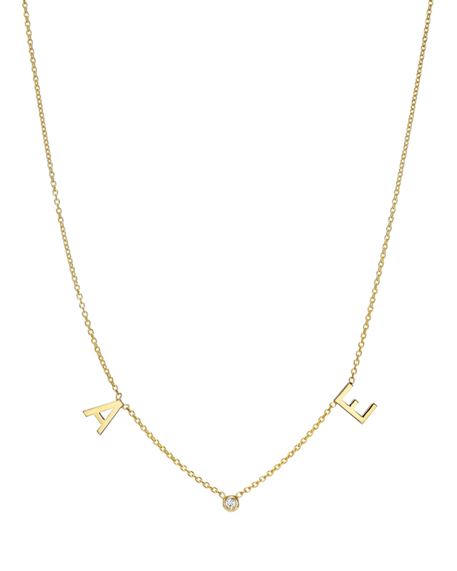 Zoe Lev Jewelry 14k Gold Initial and Bezel Diamond Necklace | Neiman Marcus