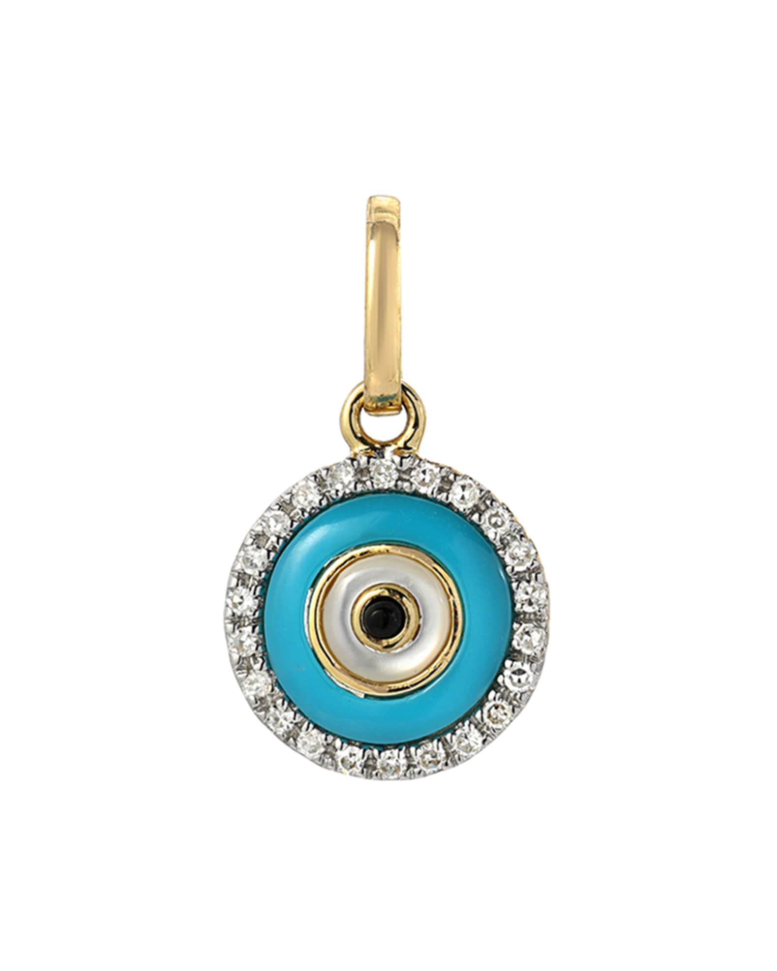 Zoe Lev Jewelry 14k Yellow Gold Diamond and Turquoise Evil Eye Pendant Neiman Marcus