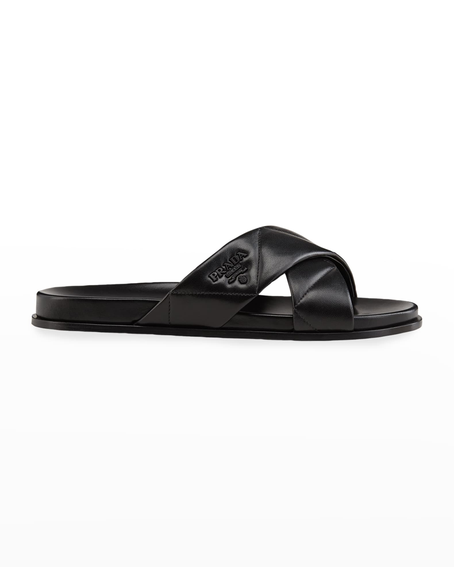 prada quilted crisscross flat slide sandals