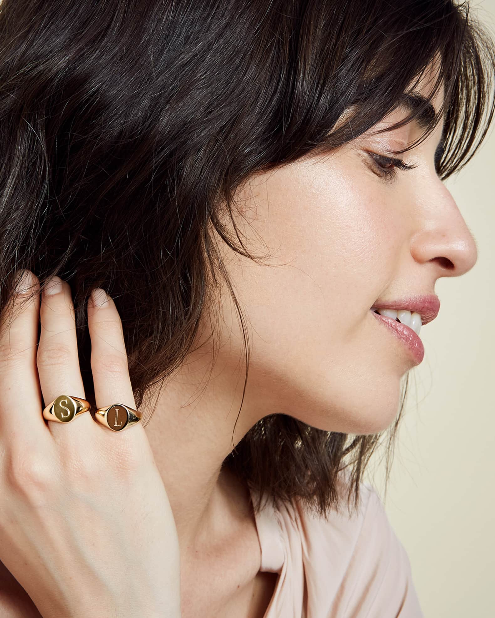 14K Gold Petite Initial Signet Ring, Size 3-9 1