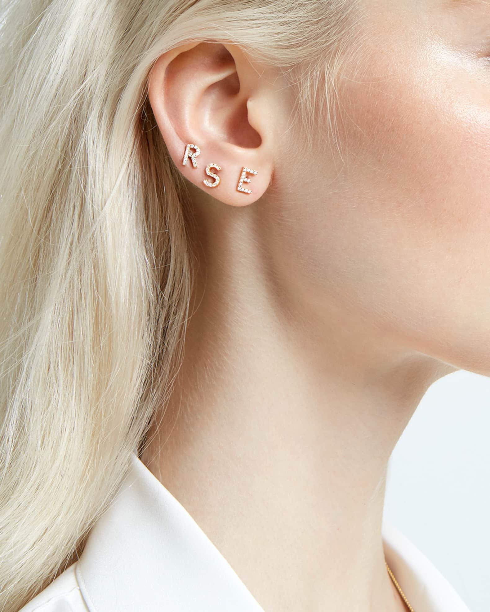 Amelia 14K Gold Diamond Stud Initial Earring, Single 1