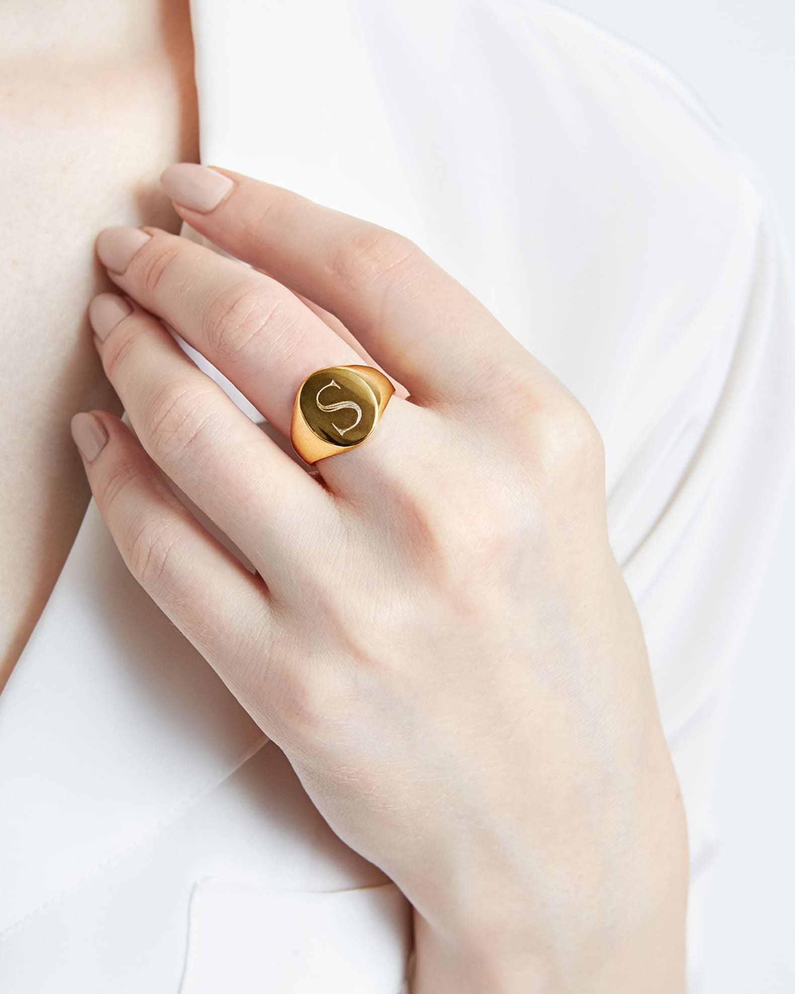 Lana 14K Gold Initial Signet Ring Size 3 9