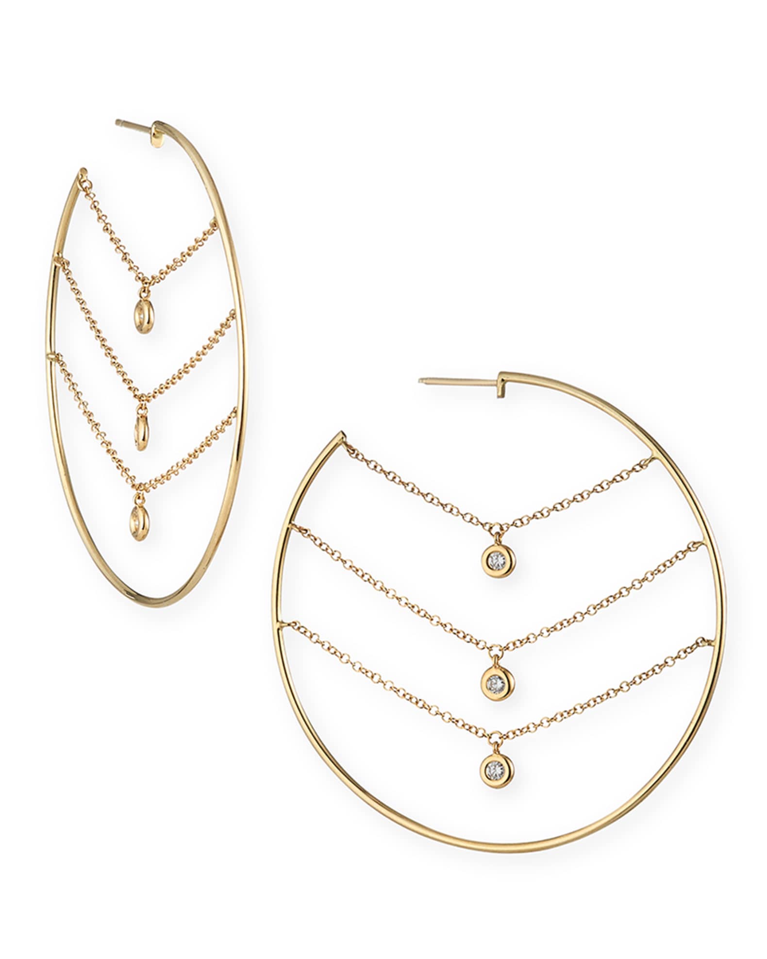 Siren 14k Gold Three-Row Chain Diamond Hoop Earrings 0