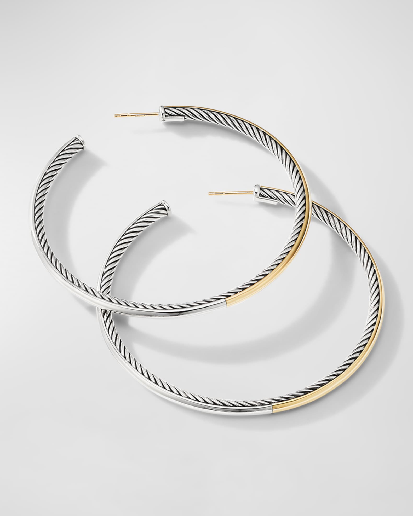 David Yurman Sculpted Cable Hoop Earrings with 18K Yellow Gold | Neiman ...